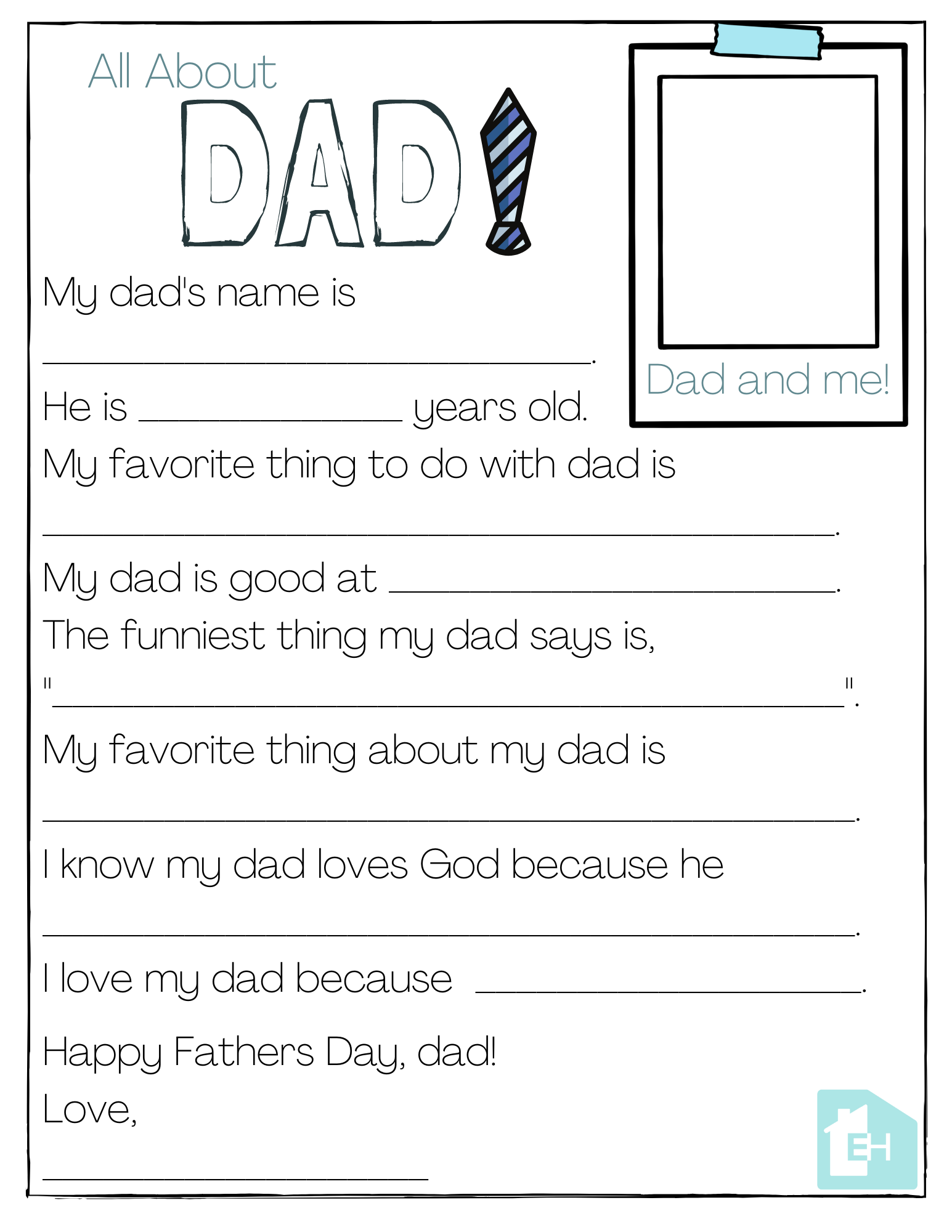 About My Dad Free Printable - Empowered Homes regarding All About Dad Printable