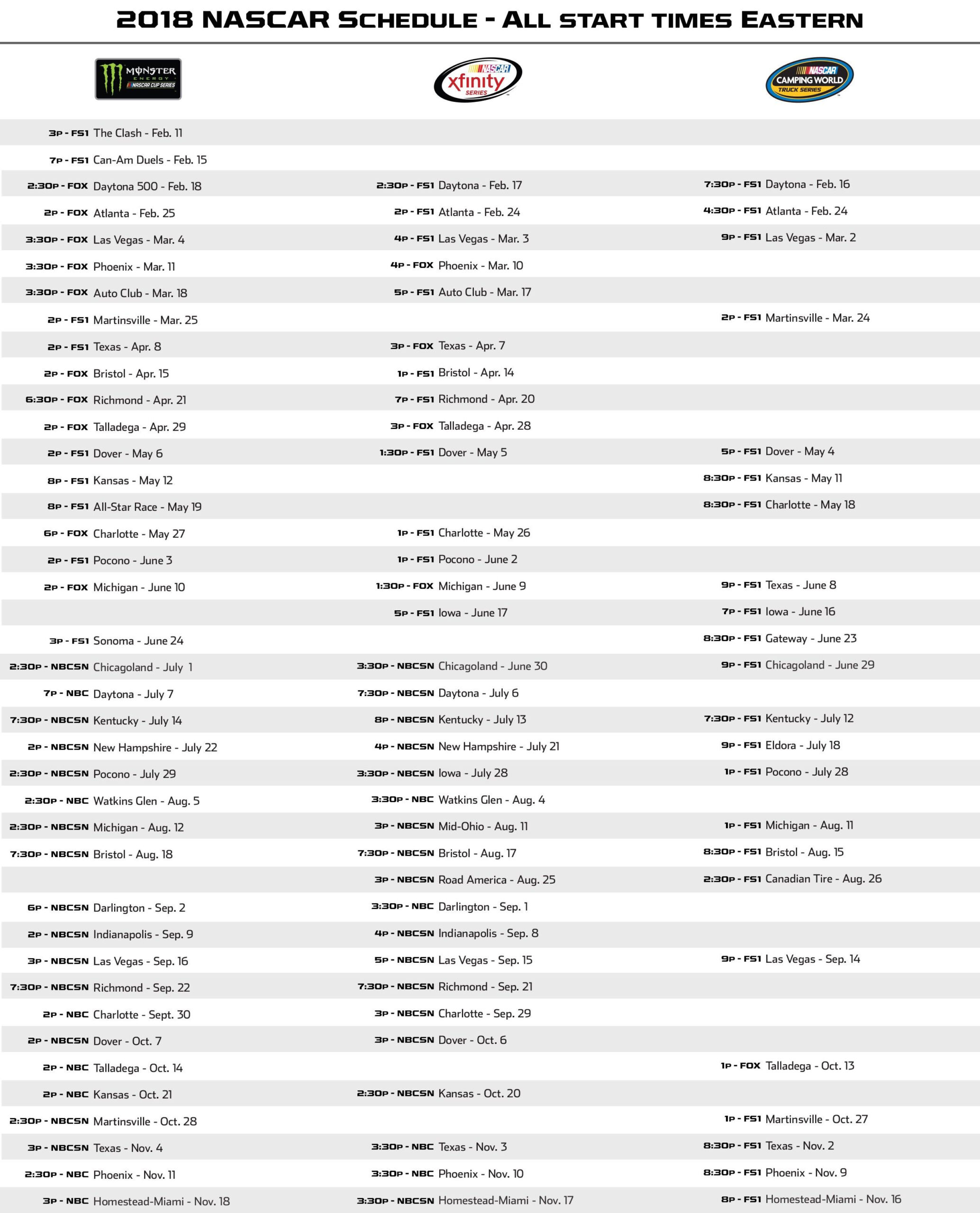 Added Start Times And Channels To The Printable Nascar for Nascar Schedule 2024 Printable