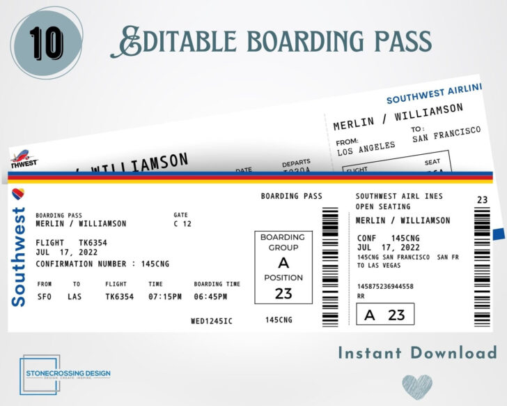 Southwest Airlines Boarding Passes Printable