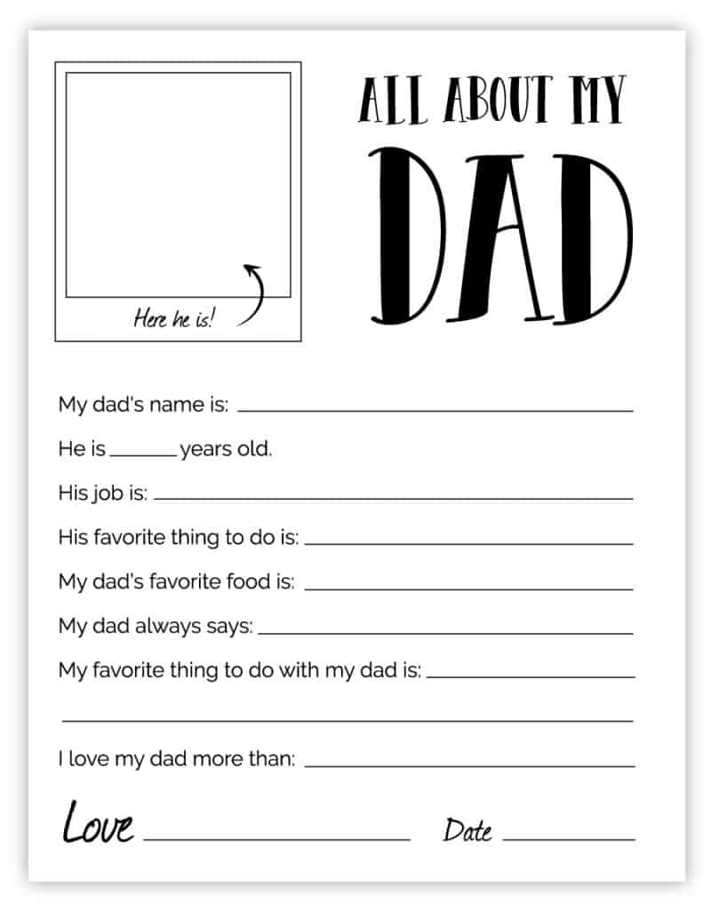 All About My Dad - Free Printable Father&amp;#039;S Day Gift pertaining to All About Dad Printable