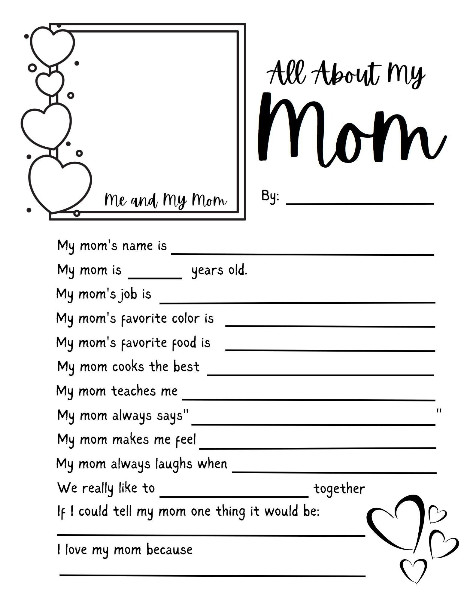 All About My Mom Questionnaire, Mother&amp;#039;S Day Craft, Mother&amp;#039;S Day within All About Mom Printable