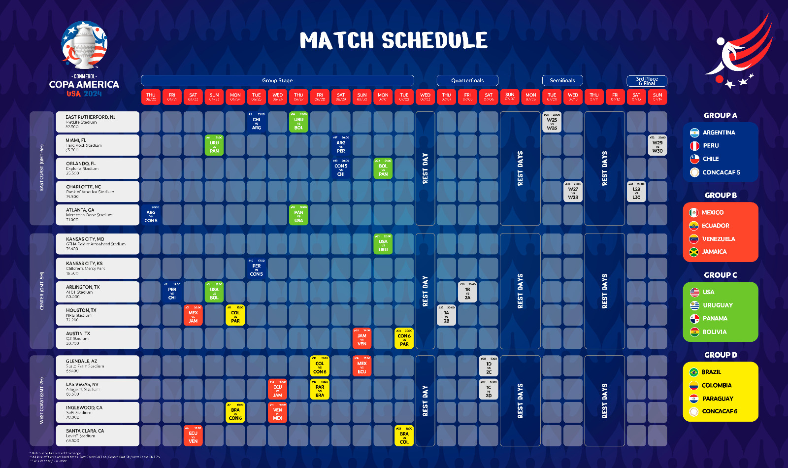 All Set! The Conmebol Copa América 2024™ Schedule Is Here in Copa America 2024 Schedule Printable