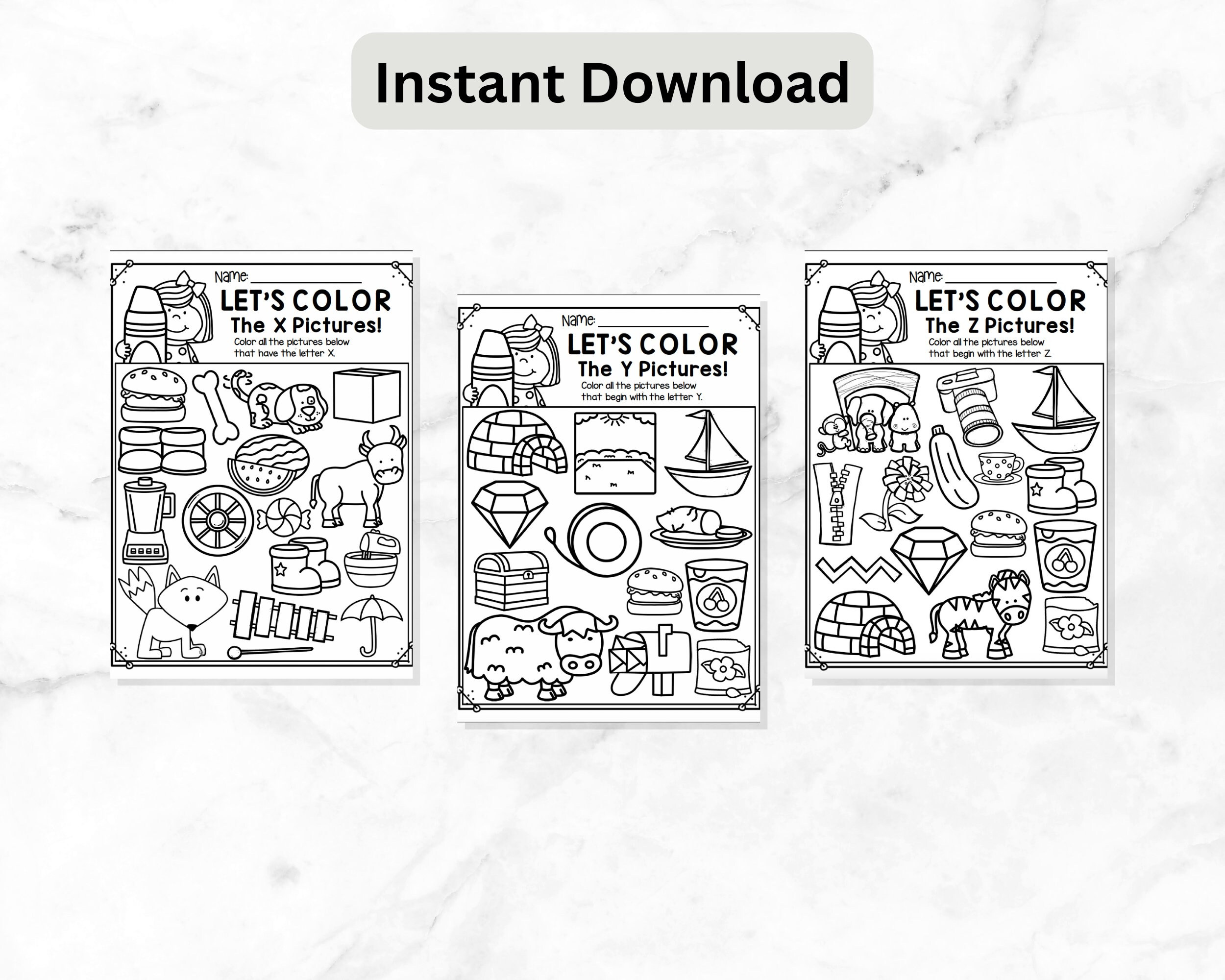Alphabet Picture Search Coloring Page | Alphabet Letter Recognition | A - Z Coloring Activity Worksheet | Worksheet For Kid with Printable Alphabet PicturesColor