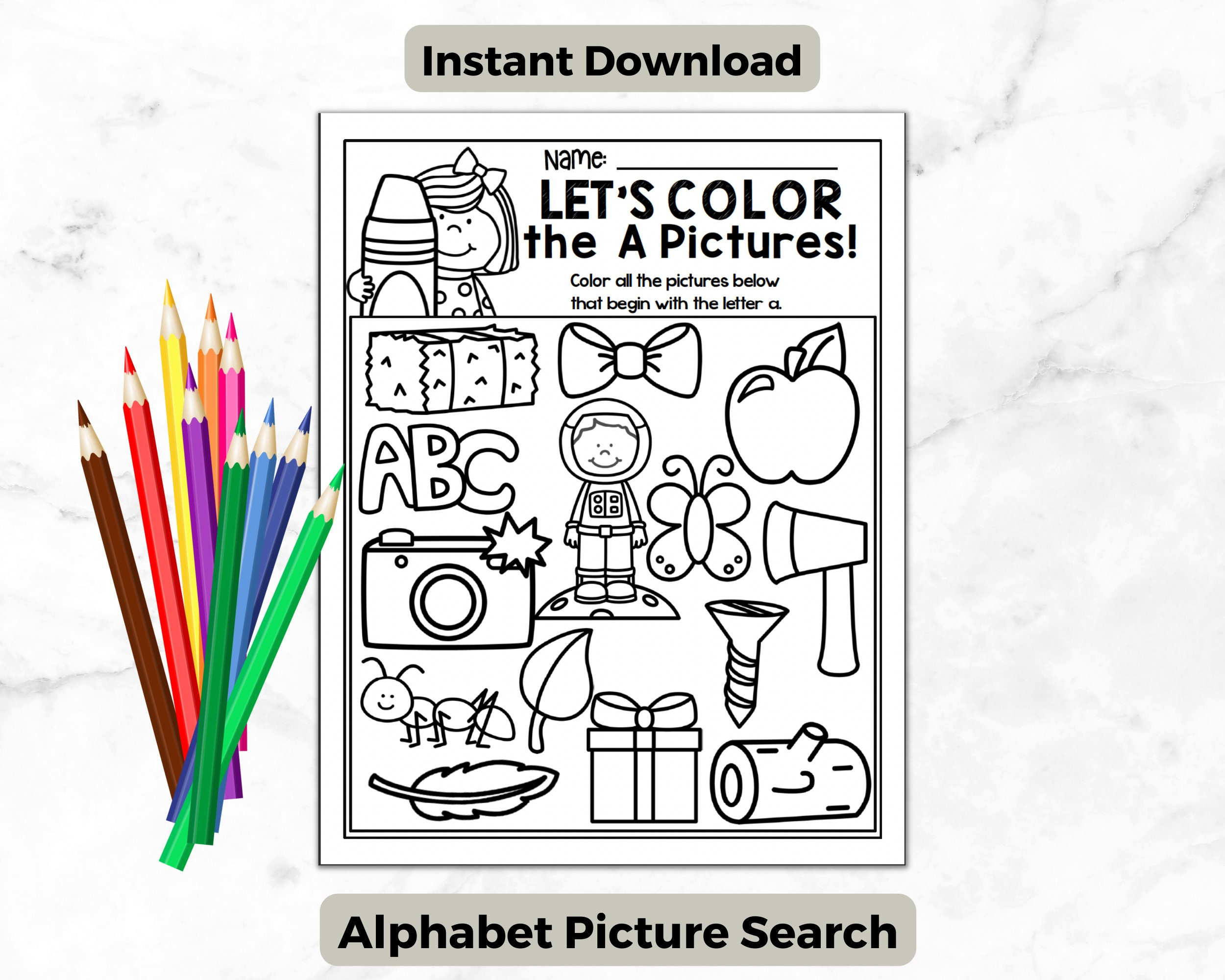 Alphabet Picture Search Coloring Page Alphabet Letter Recognition pertaining to Printable Alphabet PicturesColor