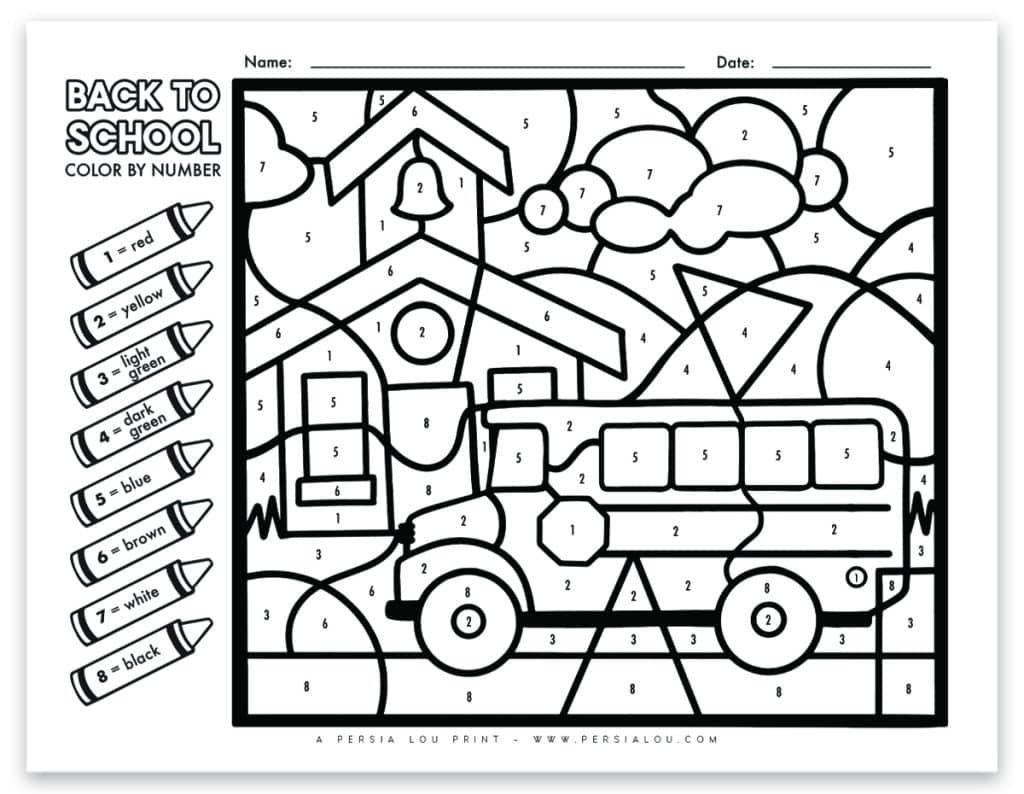 Back To School Colornumber Free Printable - Persia Lou for Printable Color By Numbers