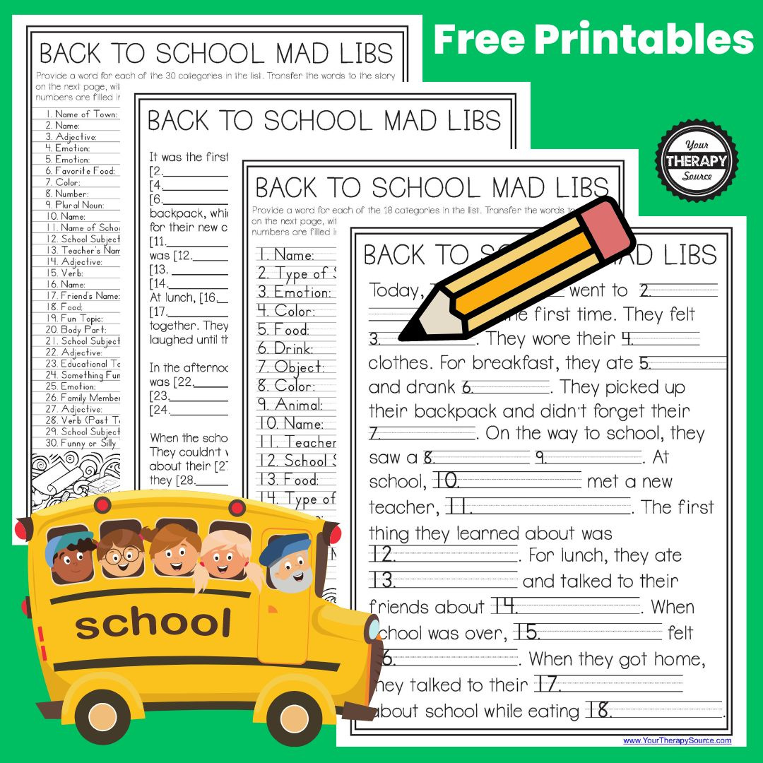 Back To School Mad Libs - Free - Your Therapy Source inside Adlibs For Kids Story Book Printable Downloads