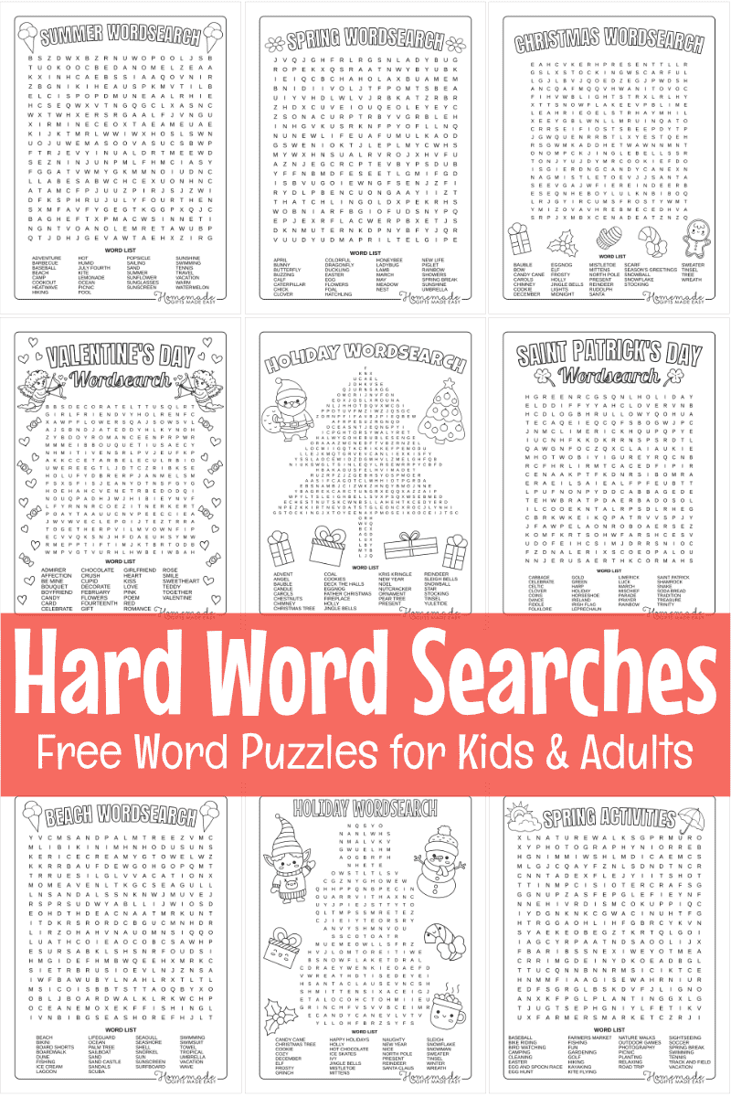 Best Hard Word Search Puzzles To Download &amp;amp; Print For Free in Free Printable Puzzle Cards For Adults