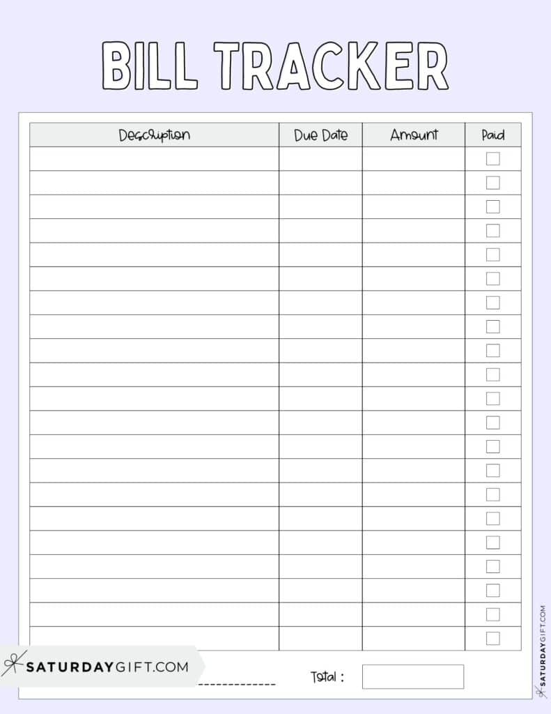 Bill Organizer Template - 39 Cute &amp;amp; Free Printable Bill Trackers intended for Free Printable Monthly Bill Payment Log