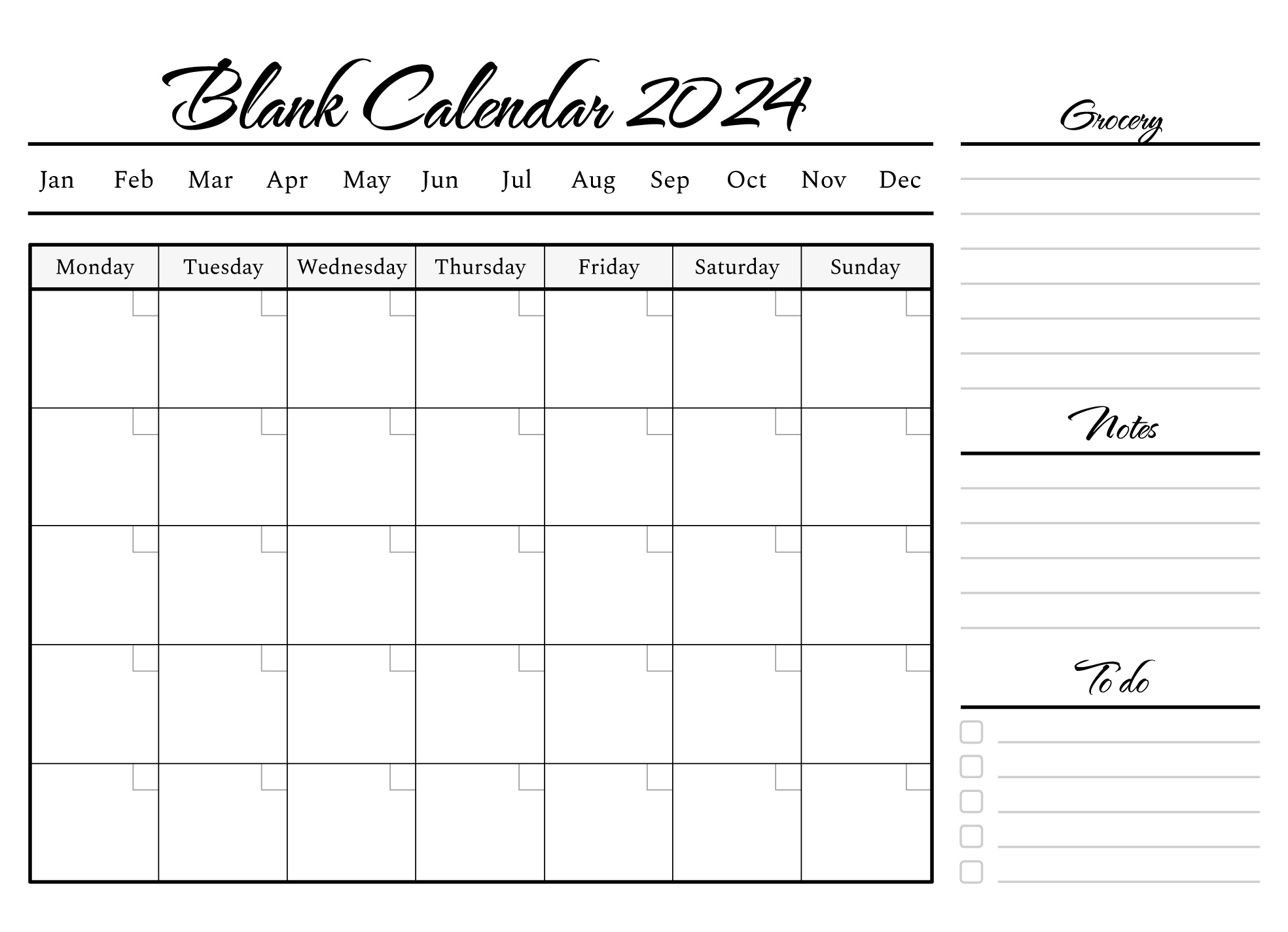 Blank Calendar Template 2024 Free Google Docs Template - Gdoc.io intended for Printable Blank Calendars 2024