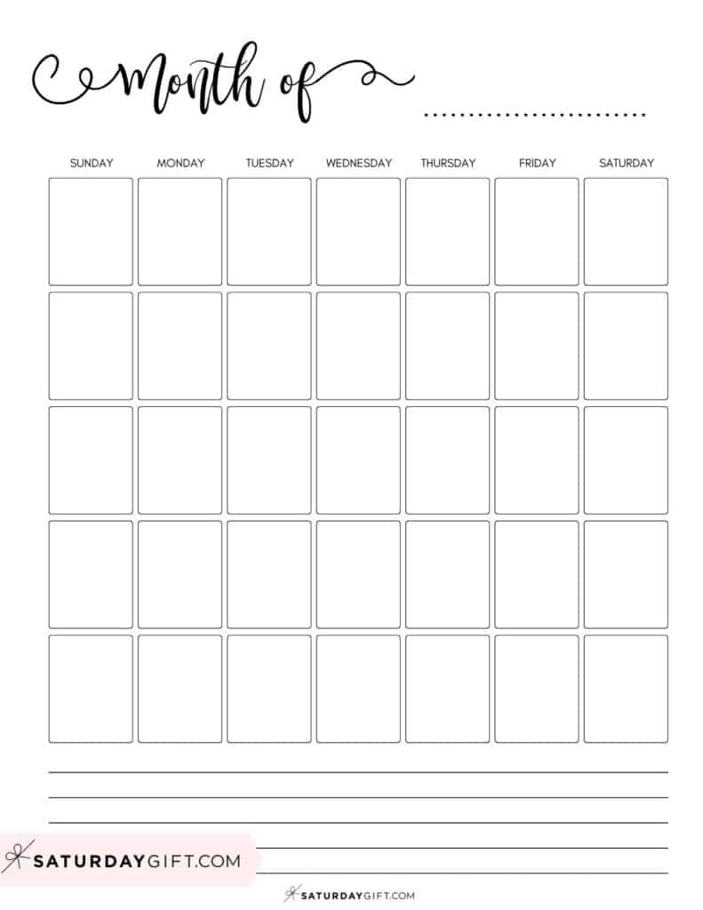 Blank Calendar Templates - 29 Cute &amp;amp; Free Printables | Saturdaygift throughout Printable Calendars By Month