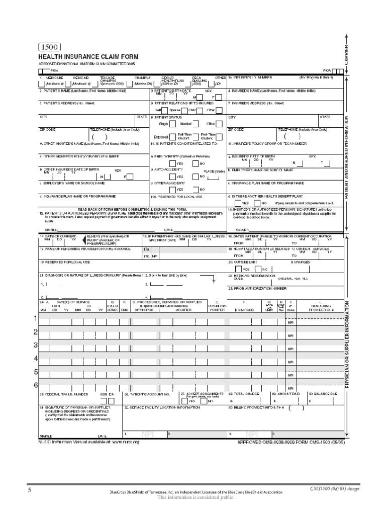 Blank Cms 1500 Form Fillable - Fill Online, Printable, Fillable with regard to Printable Cms 1500 Form