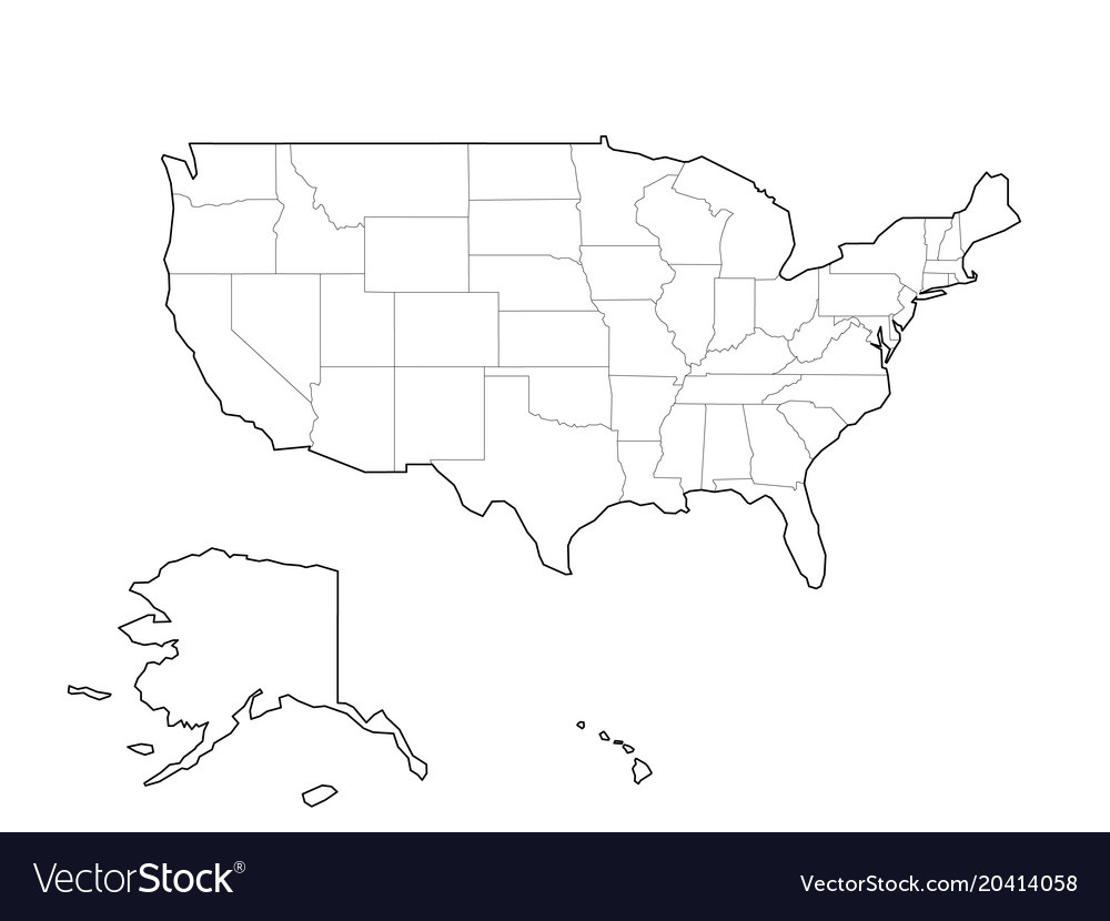 Blank Schwarze Umrisskarte Von Usa Vereint Vektorbild regarding Blank Printable Map of the United States