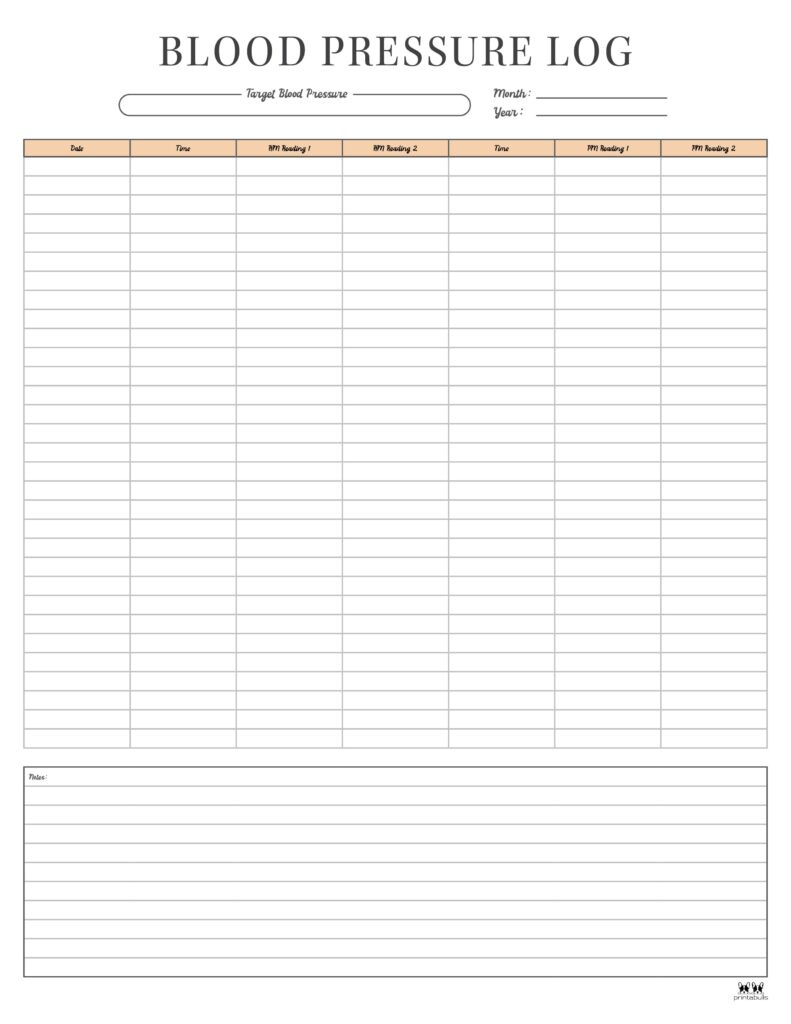 Blood Pressure Logs - 25 Free Printables | Printabulls inside Free Printable Blood Pressure Log