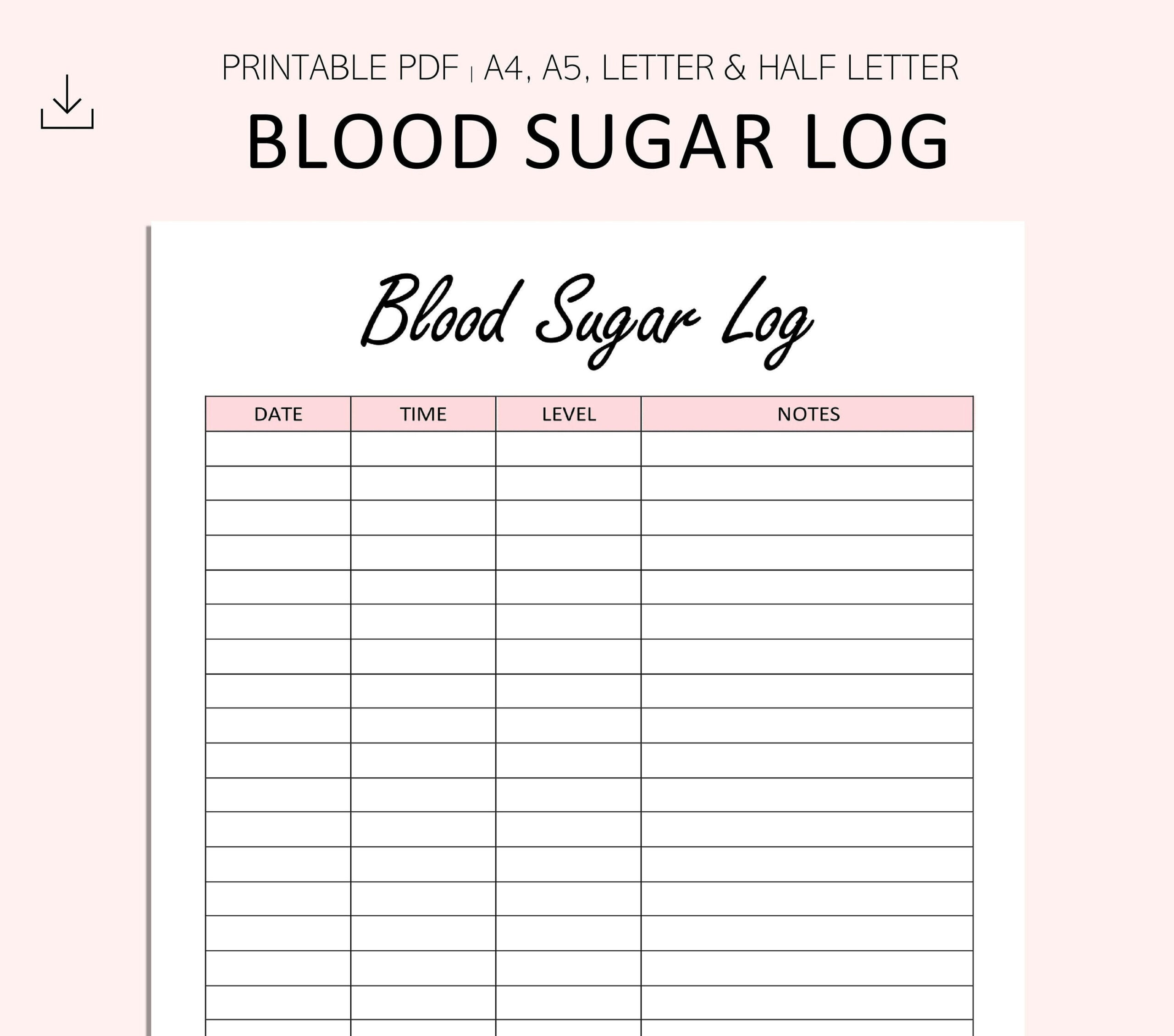 Blood Sugar Log Printable Blood Sugar Reading Tracker Blood with Printable Blood Glucose Chart