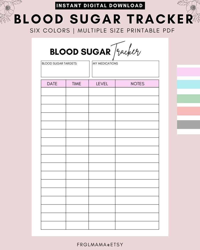 Blood Sugar Log Printable Blood Sugar Reading Tracker Blutzucker intended for Printable Blood Glucose Log