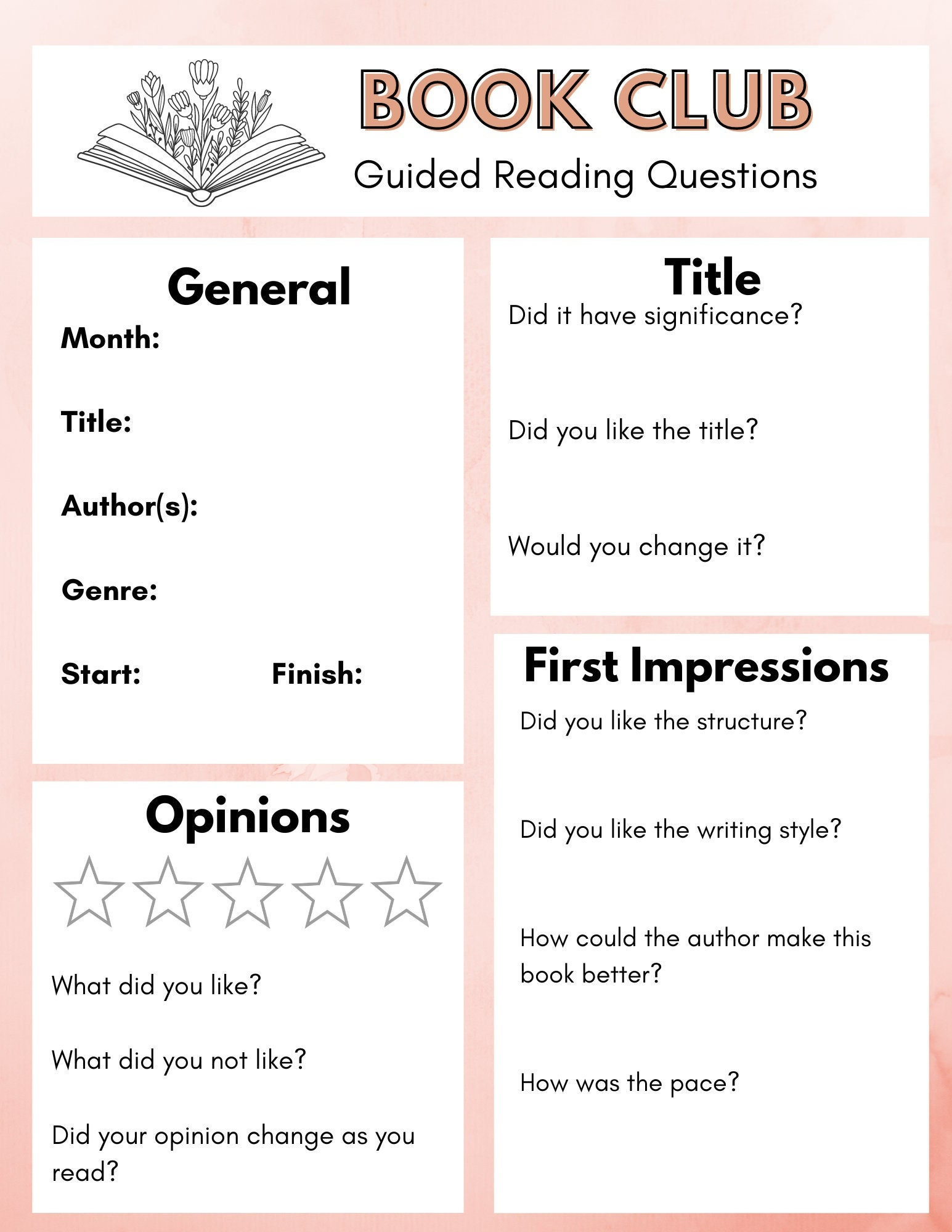 Book Club Questions Pdf - Etsy with Printable Book Club Discussion Questions