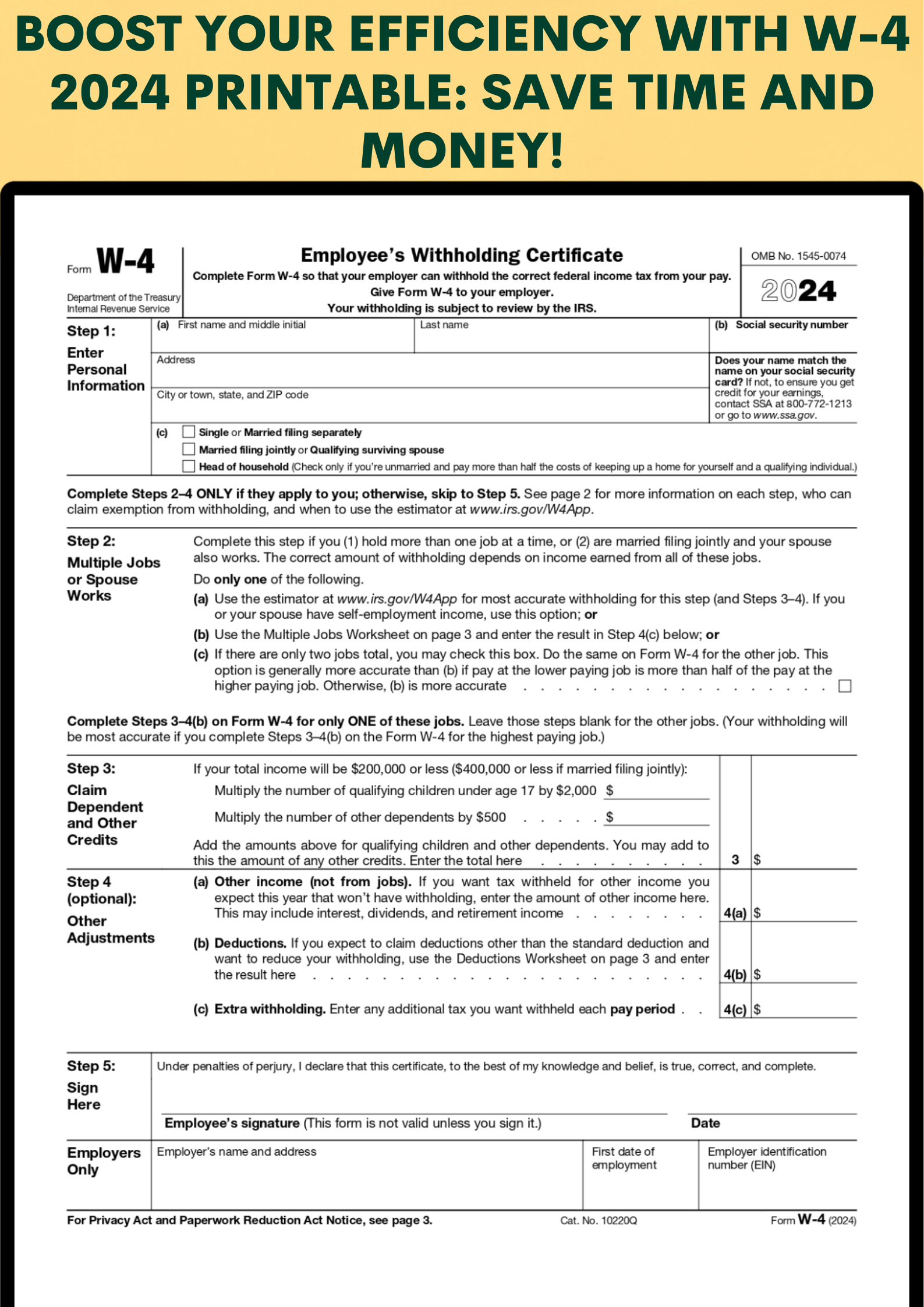 Boost Your Efficiency With W-4 2024 Printable: Save Time And Money inside W 4 Form 2024 Printable