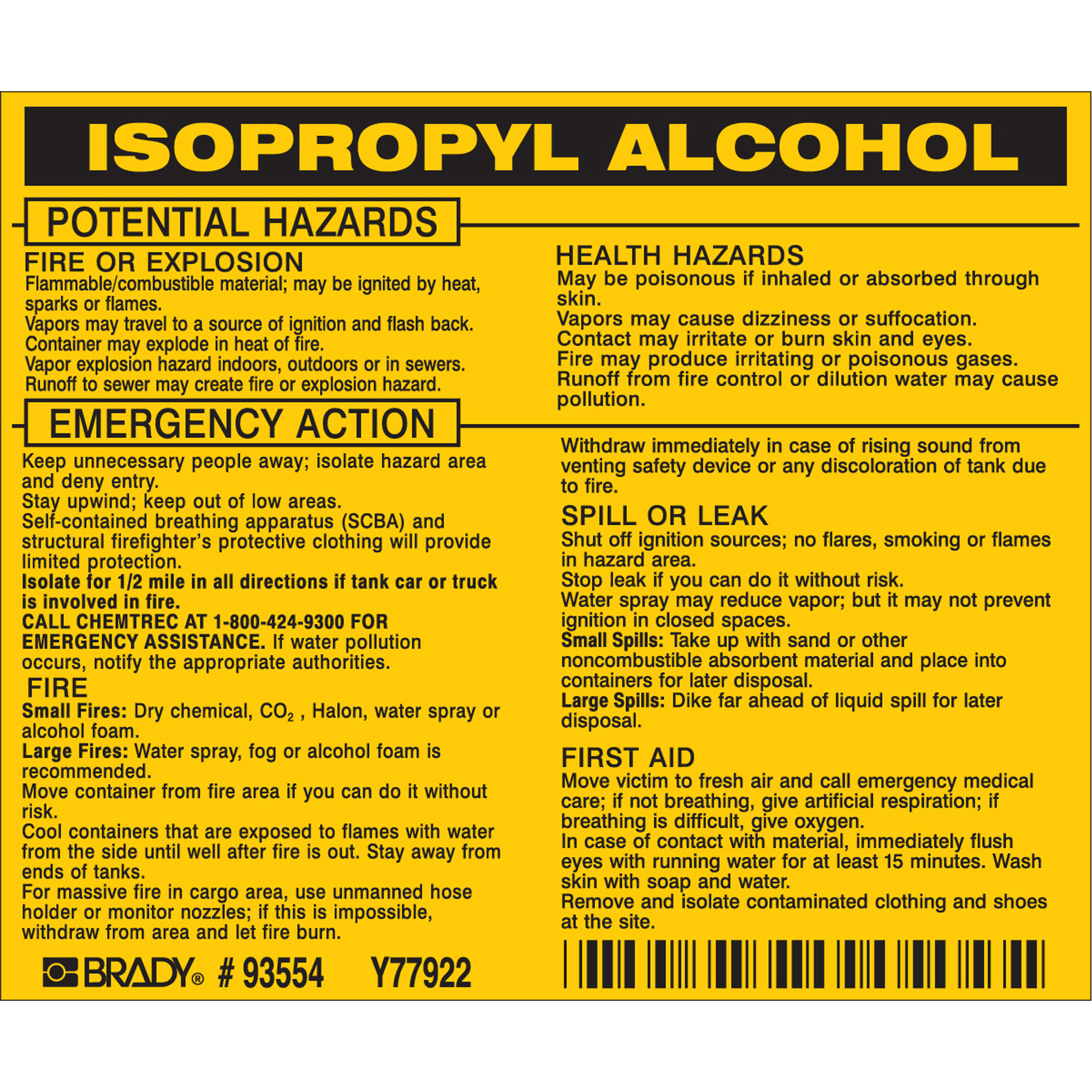 Brady 93554 Isopropyl Alcohol Labels, Vinyl, Sheet, 4-1/2&amp;quot; L X 3-1 within Isopropyl Alcohol Label Printable