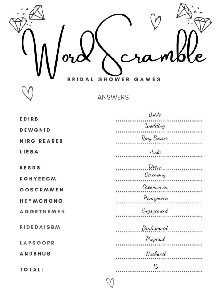 Printable Wedding Shower Games