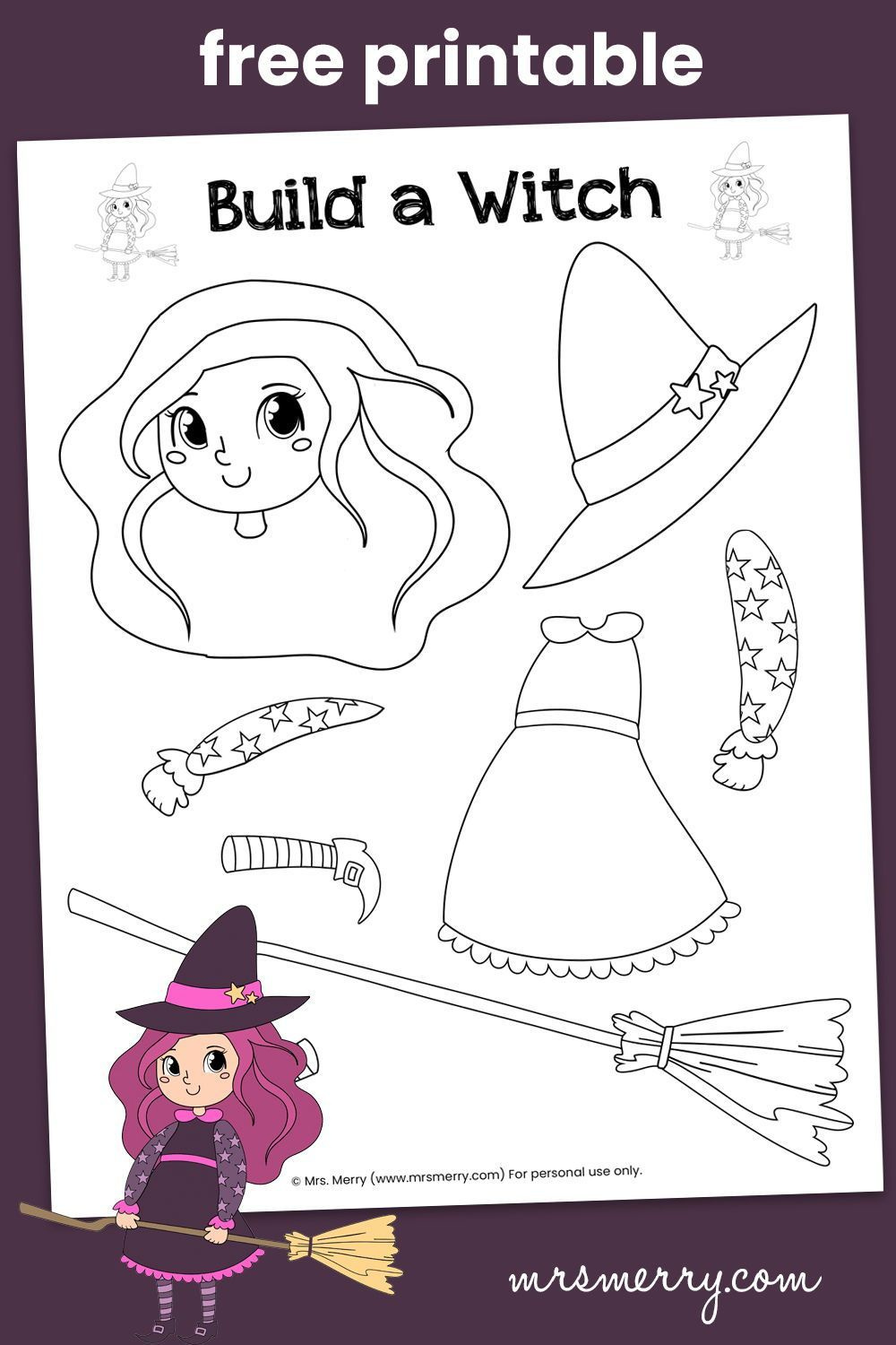 Build A Witch Halloween Craft For Kids with A Year Amns A Day Witch Craft Free Printables