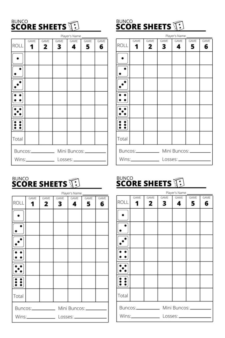 Free Printable Bunco Score Sheets