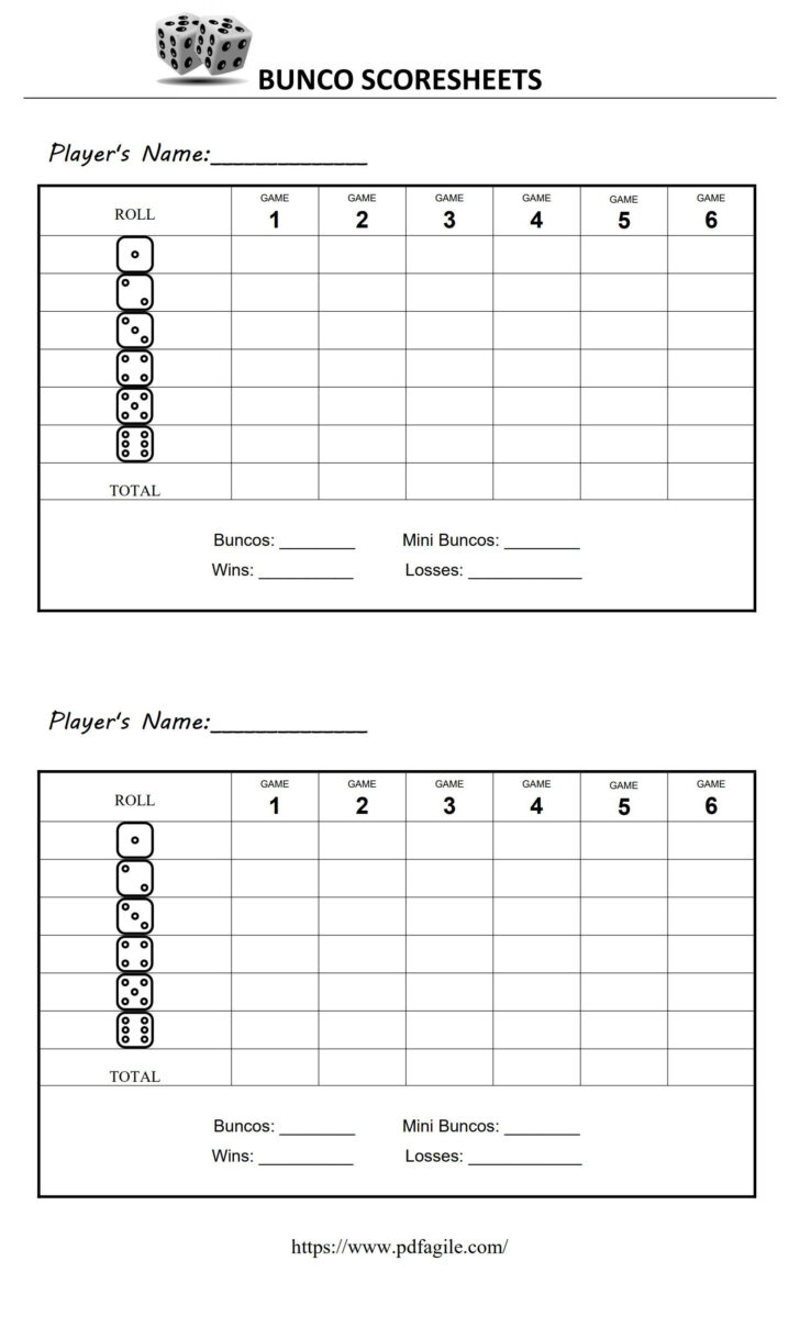 Printable Bunco Score Sheets