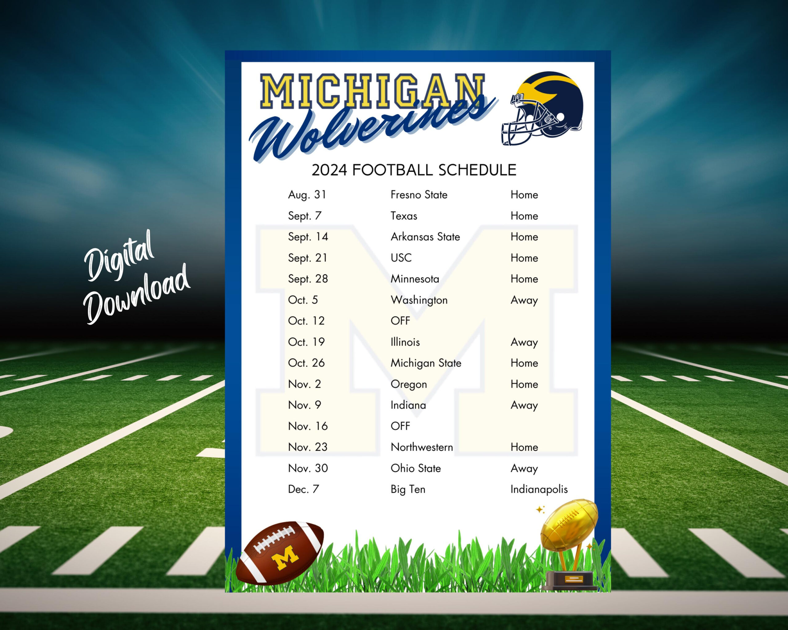 Buy 2024 University Of Michigan Printable Football Schedule in Michigan Football Schedule 2024 Printable