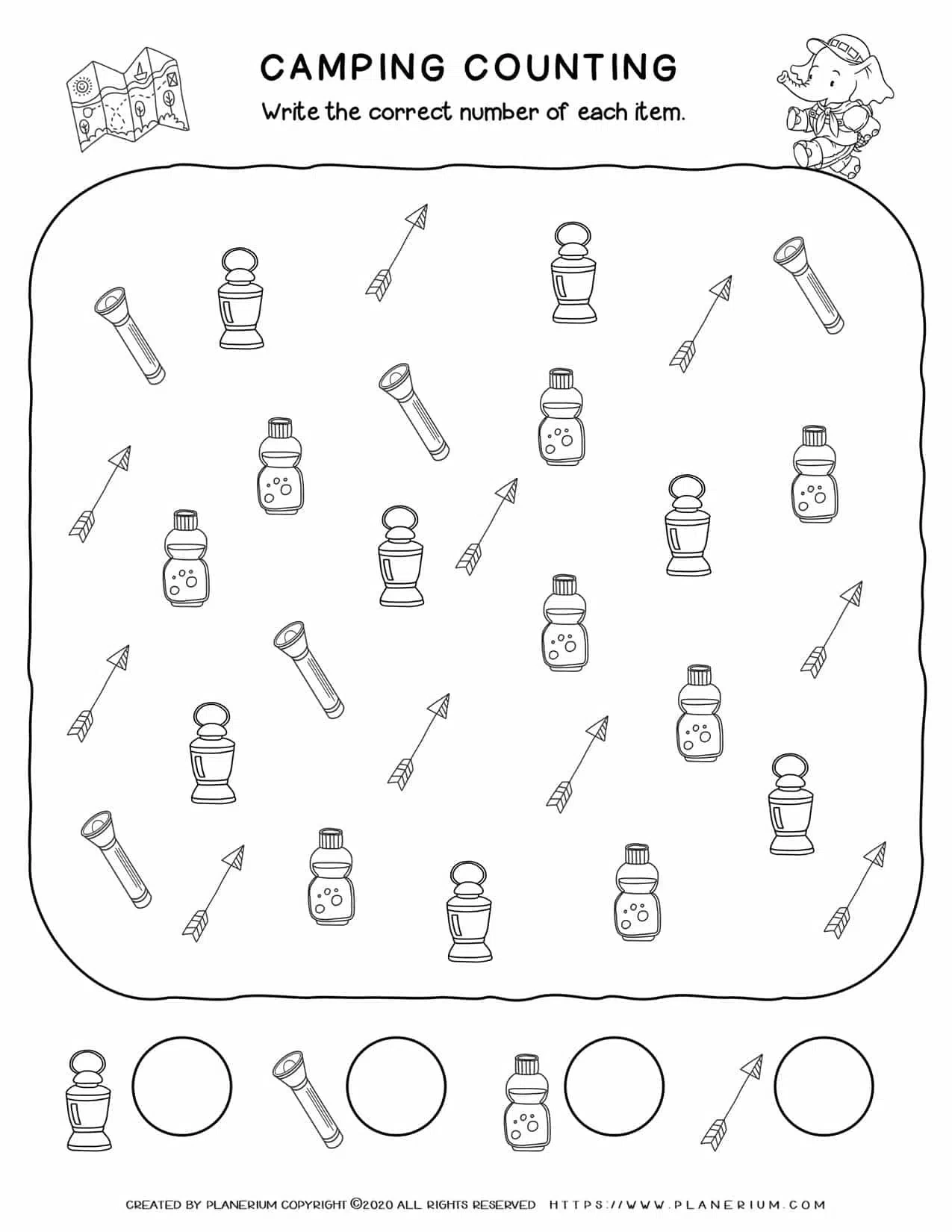 Camping Worksheet - Counting Objects | Planerium within Math Camping Worksheets Printable