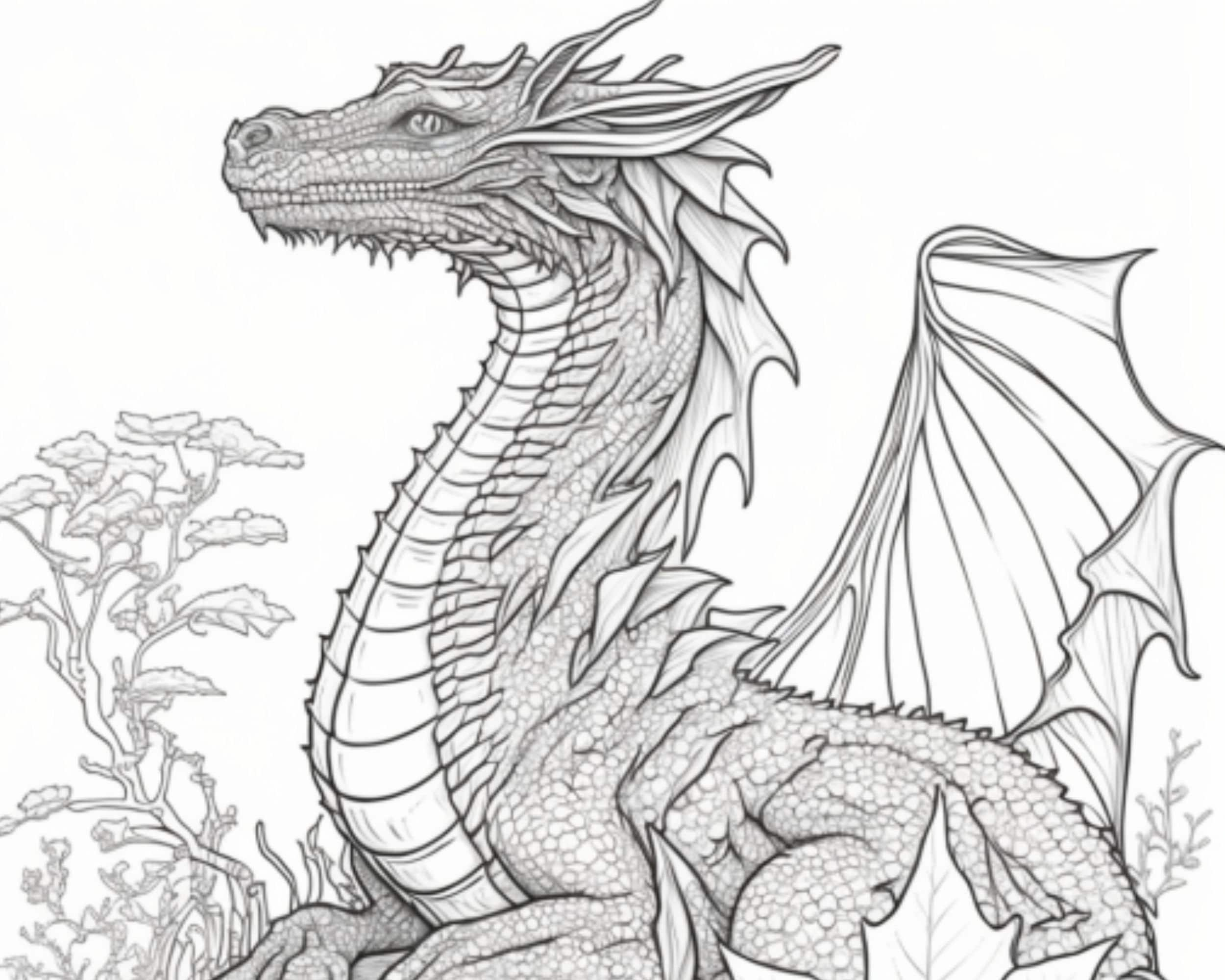 Captivating Dragon Coloring Pages Set Of 3 Printable Black &amp;amp; White in Dragon Printables Coloring Sheets