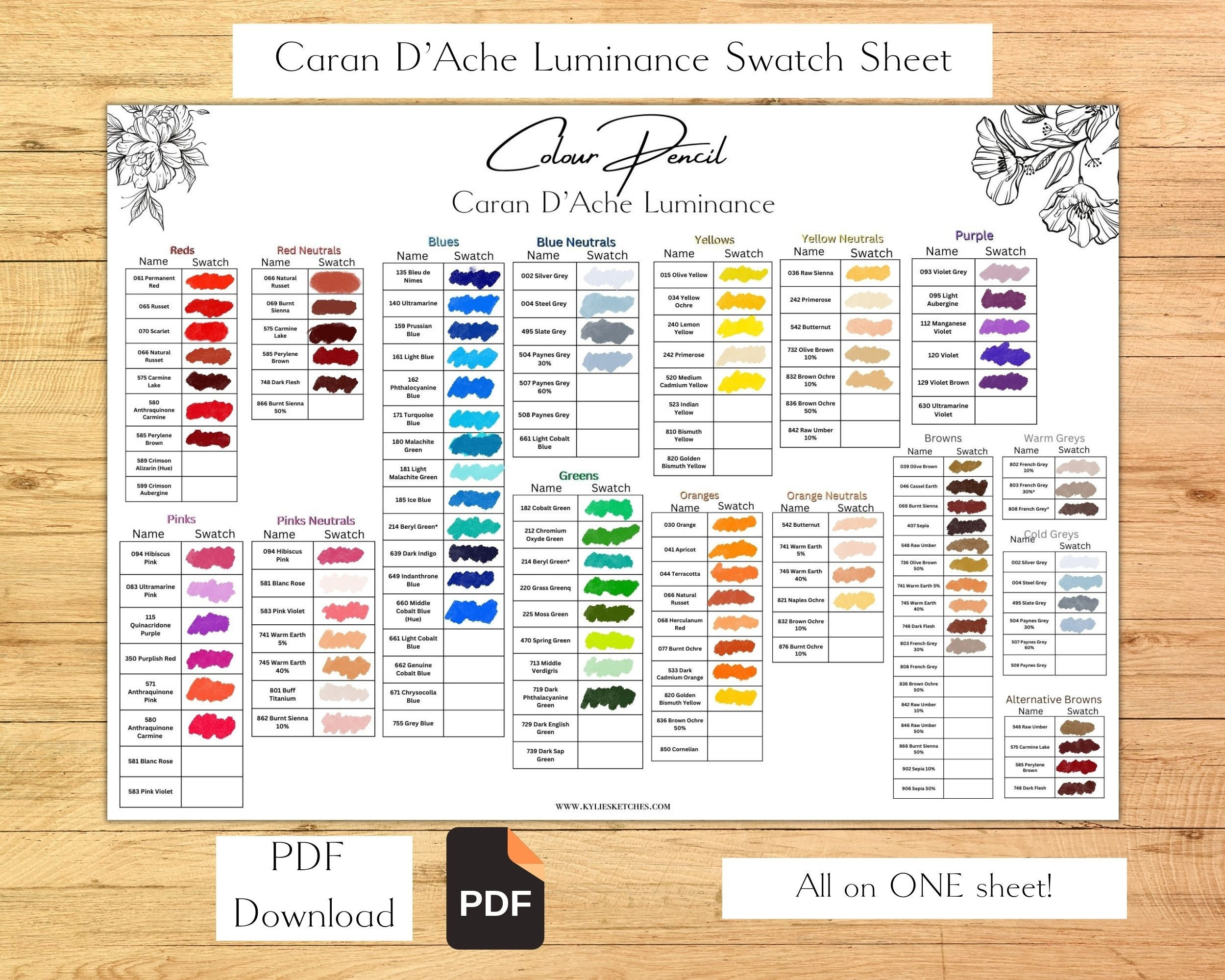 Caran D&amp;#039;Ache Luminance Colour Pencil Swatch Single Sheet Color for Luminance Swatch Chart Printable