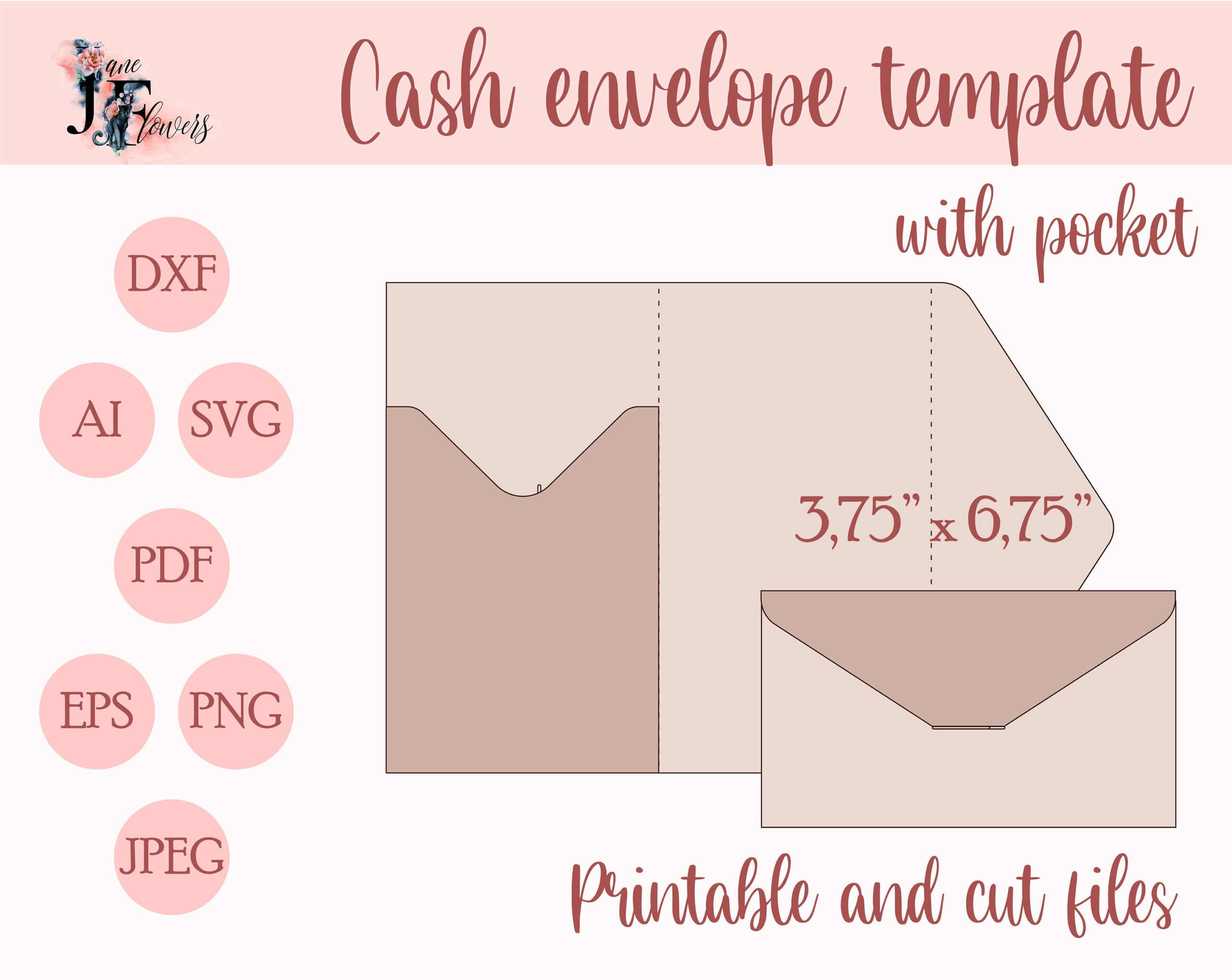 Cash Envelope With Pocket, Money Envelope Template Svg, Cricut for Printable Budget Envelope Template Shabby Chic