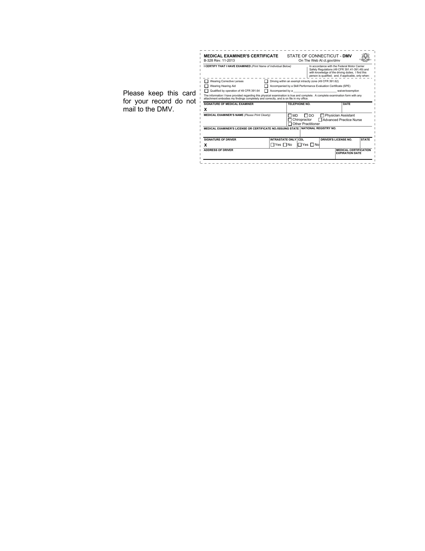 Certificate B 328 Form ≡ Fill Out Printable Pdf Forms Online with regard to Certificate Printable Dot Medical Card