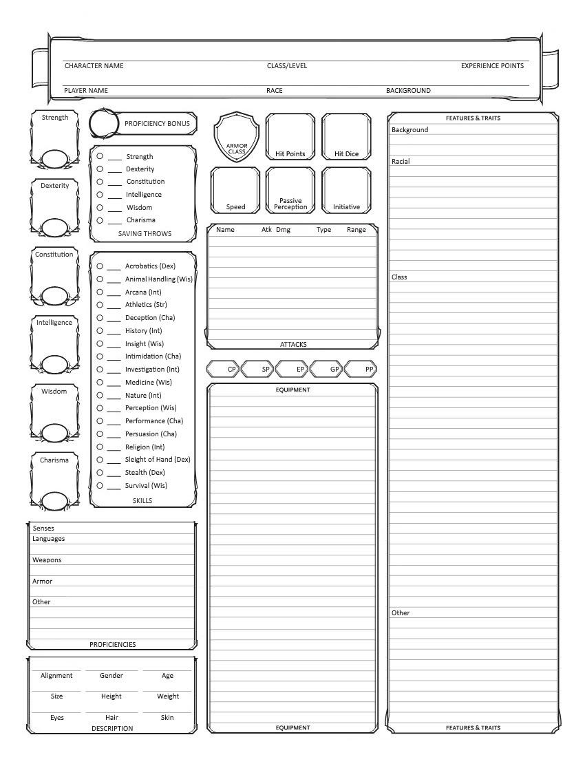 Character Sheet For Non-Magic Characters. Lots Of Room For pertaining to Dnd Printable Character Sheets