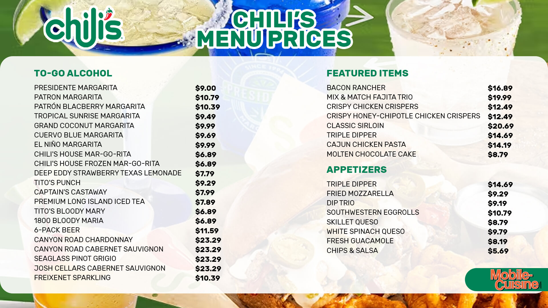 Chili&amp;#039;S Menu Prices + Free Food &amp;amp; Drink Offers (2024) within Printable Chili&amp;amp;#039;s Menu With Prices