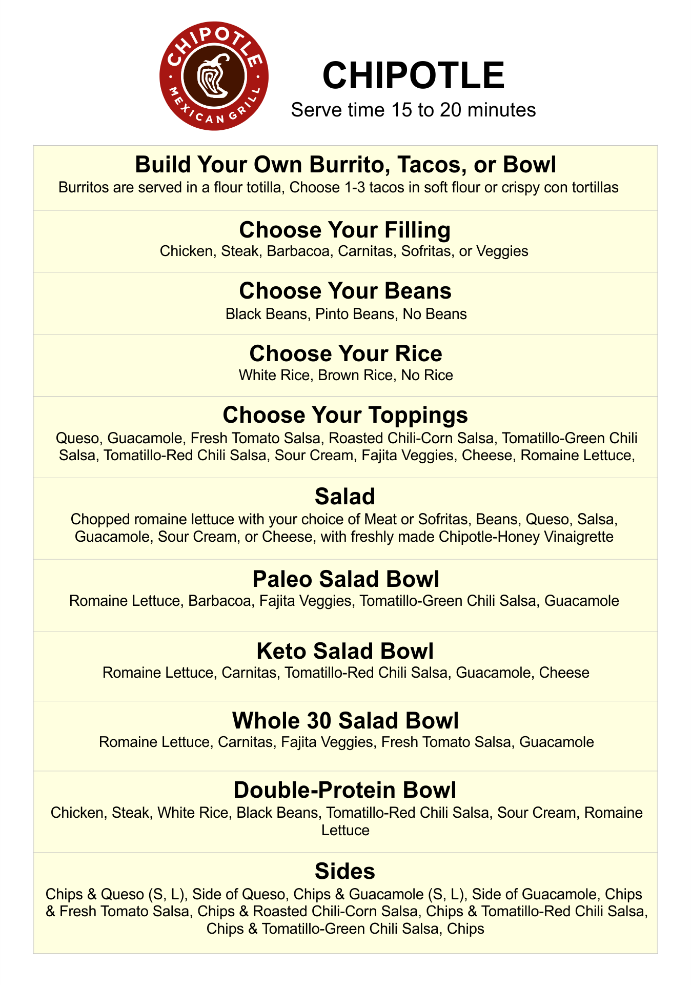 Chipotle Menu - 10 Free Pdf Printables | Printablee in Printable Chipotle Menu With Prices