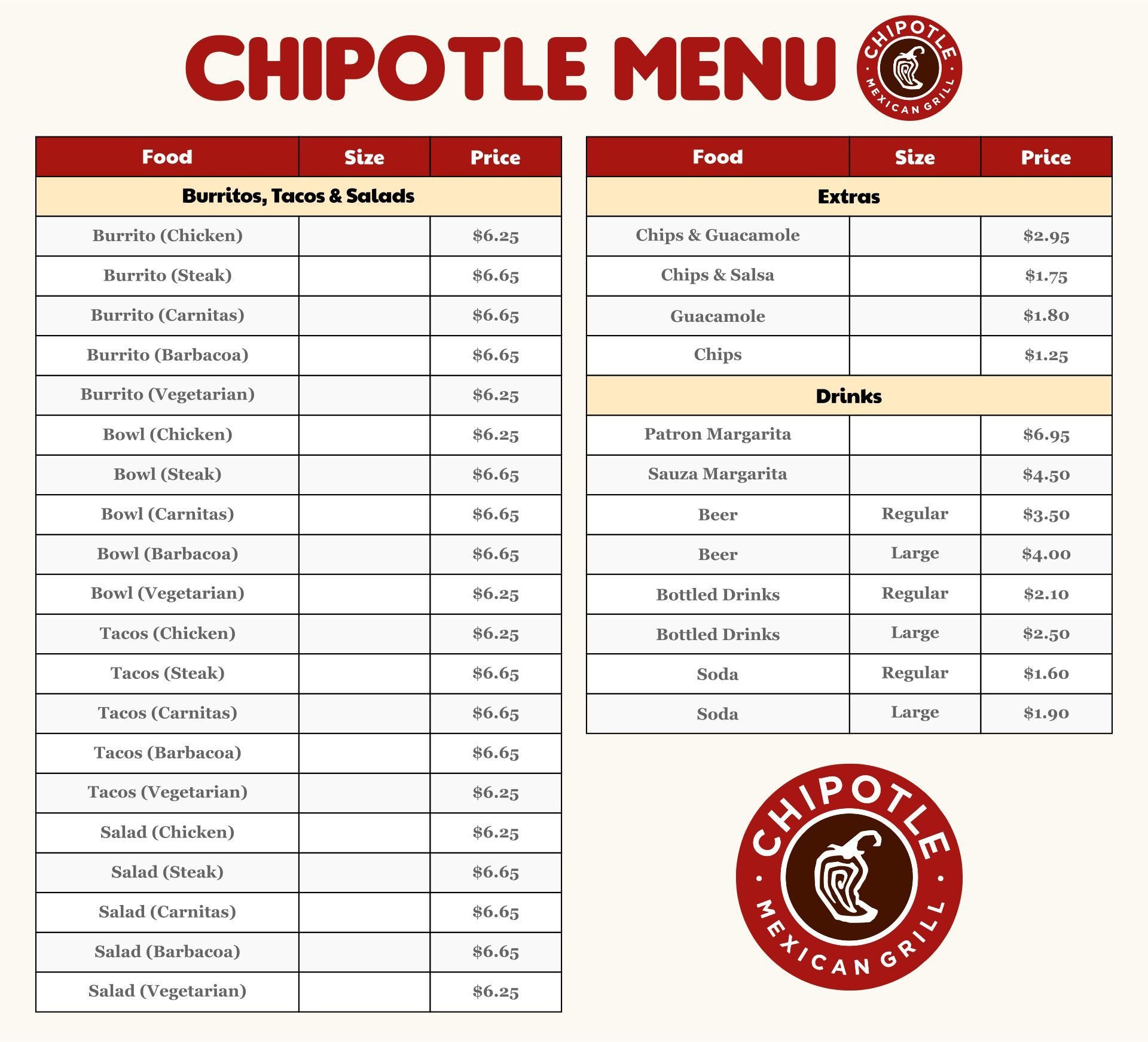 Chipotle Menu - 10 Free Pdf Printables | Printablee with regard to Printable Chipotle Menu With Prices