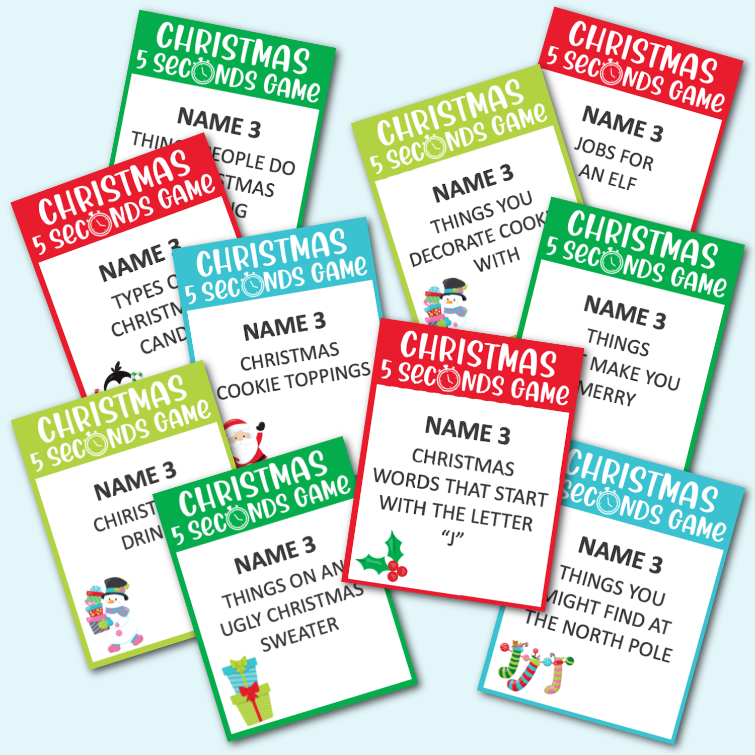 Christmas 5 Seconds Game - Kara Creates with Name 5 Things Game Printable