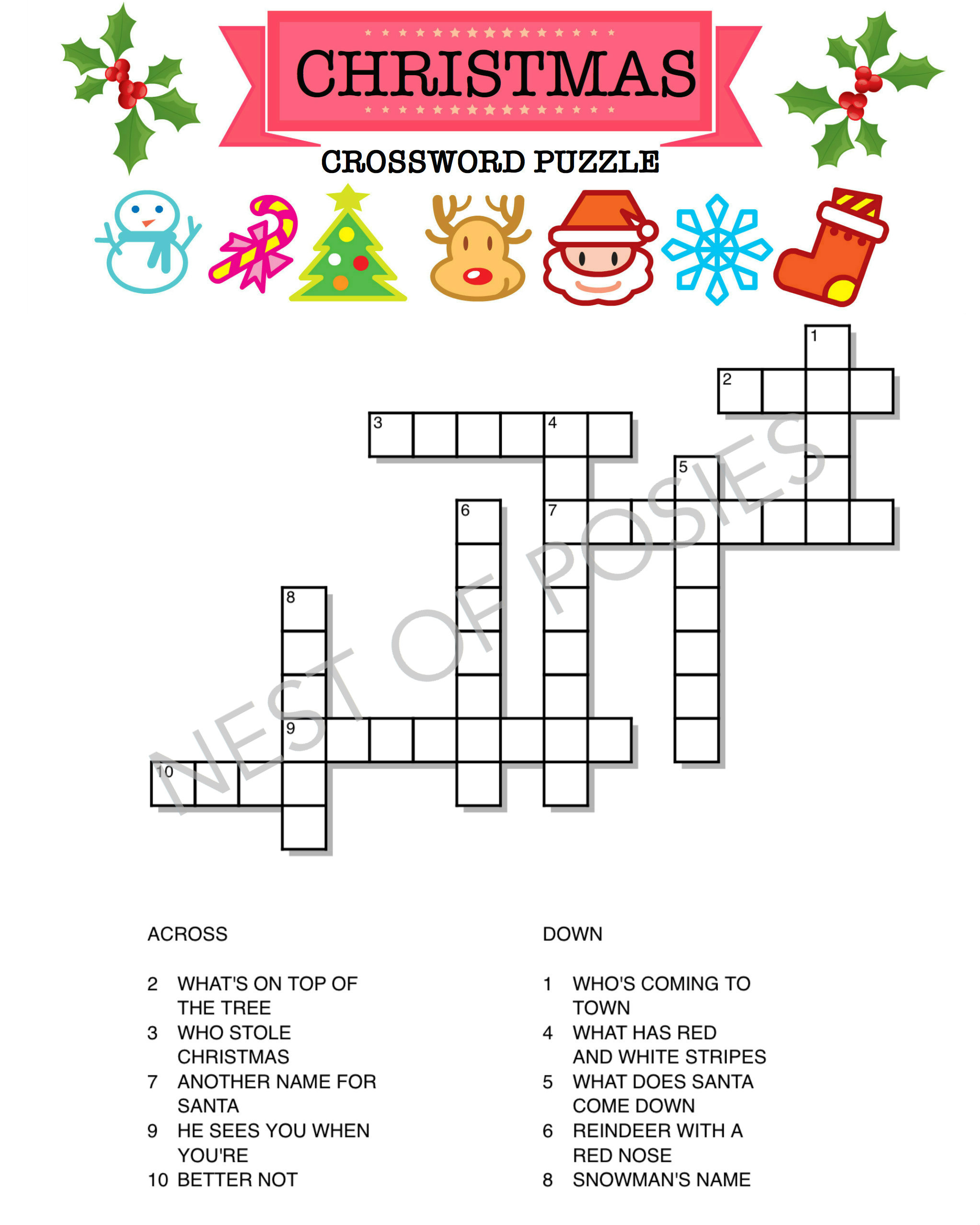 Christmas Crossword Puzzle Logo - Nest Of Posies in Christmas Crossword Puzzles Printable