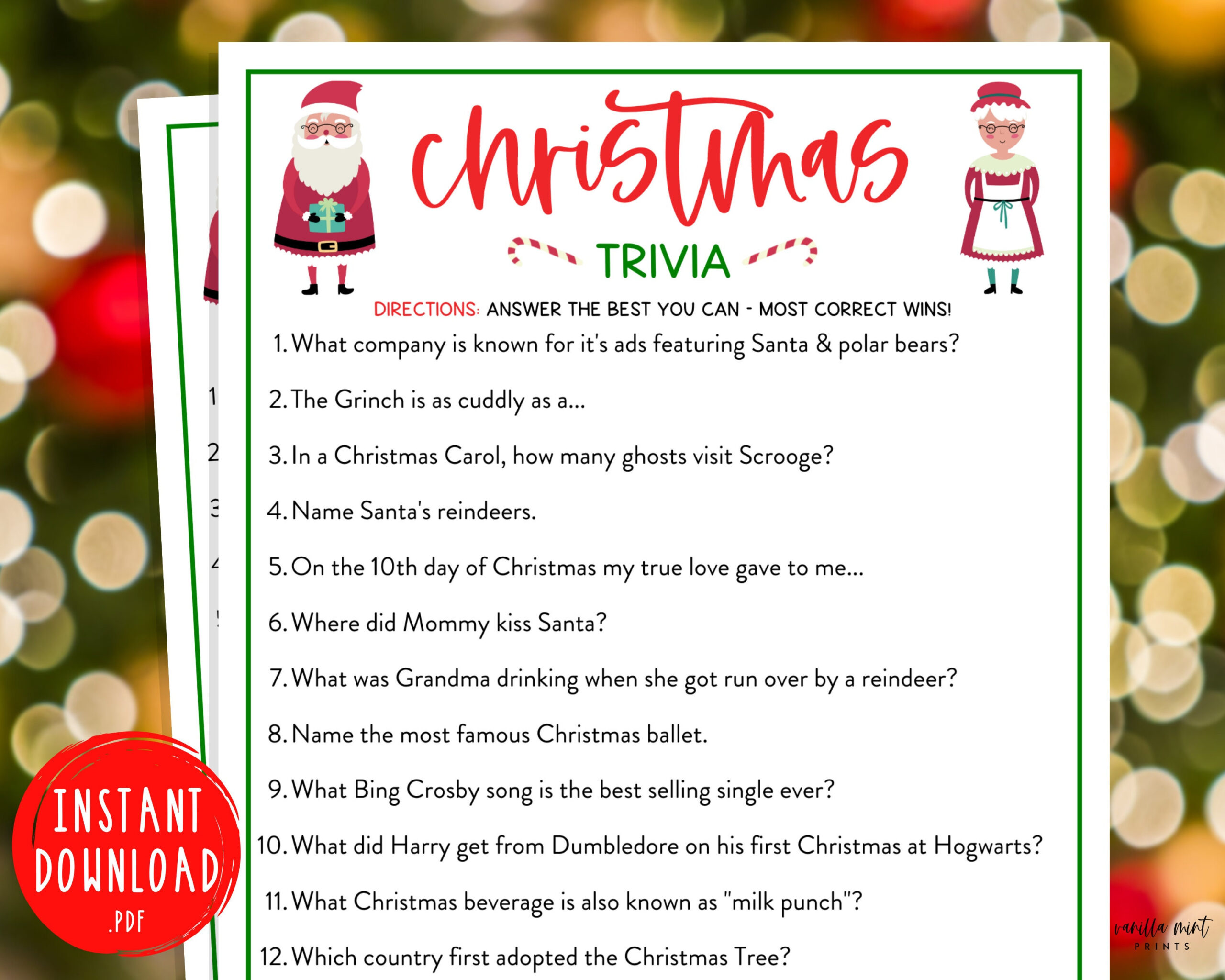 Christmas Trivia Game Christmas Trivia Printable Games Christmas for Christmas Trivia Game Printable