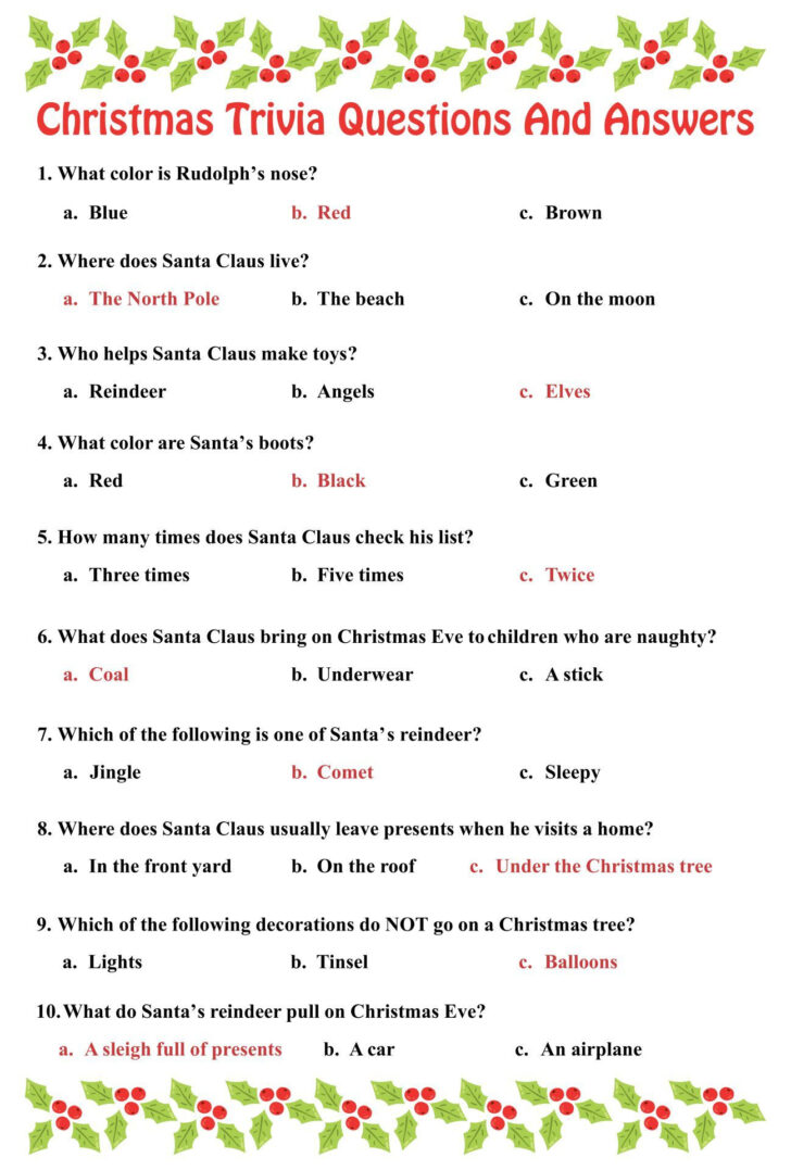 Christmas Trivia Game Printable