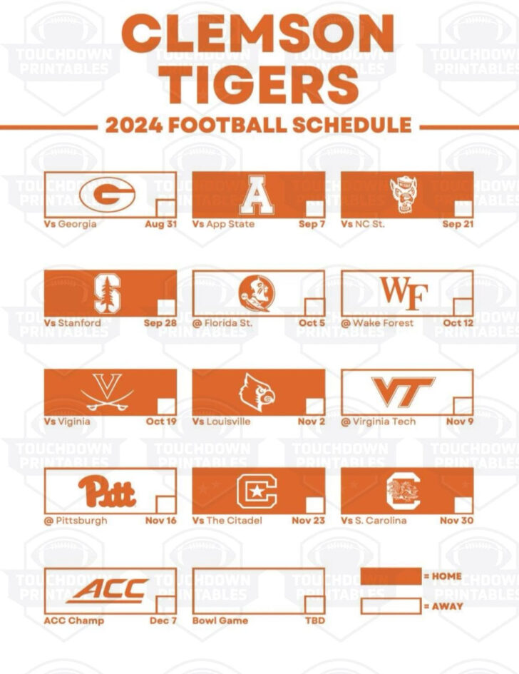 Clemson Football Schedule 2024 Printable