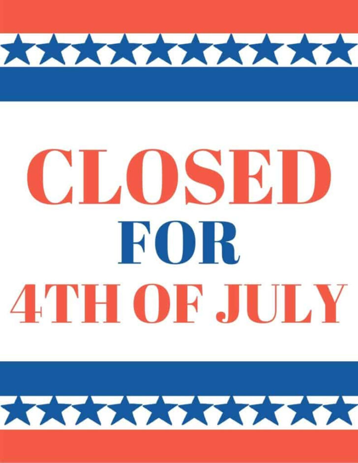 Closed For 4th of July Sign Free Printable