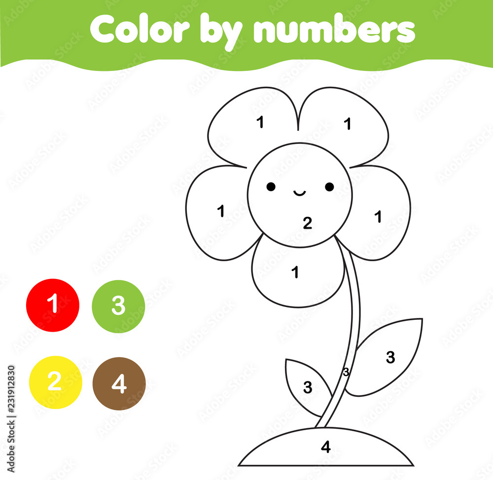 Coloring Page With Flower. Colornumbers Printable Activity For in Printable FlowersColor