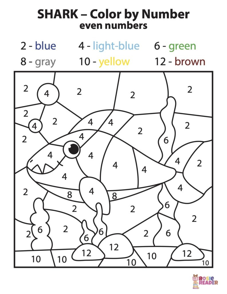 Colornumber Shark - Reading Adventures For Kids Ages 3 To 5 in Color By Numbers Printable