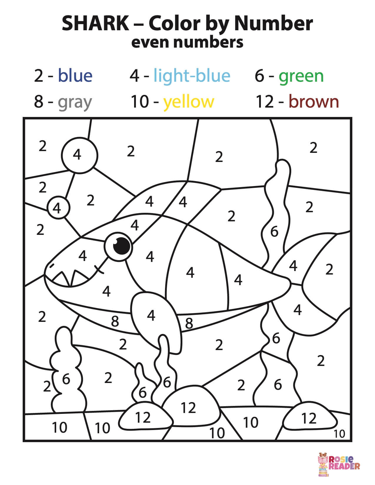 Colornumber Shark - Reading Adventures For Kids Ages 3 To 5 with Color By Number Printable