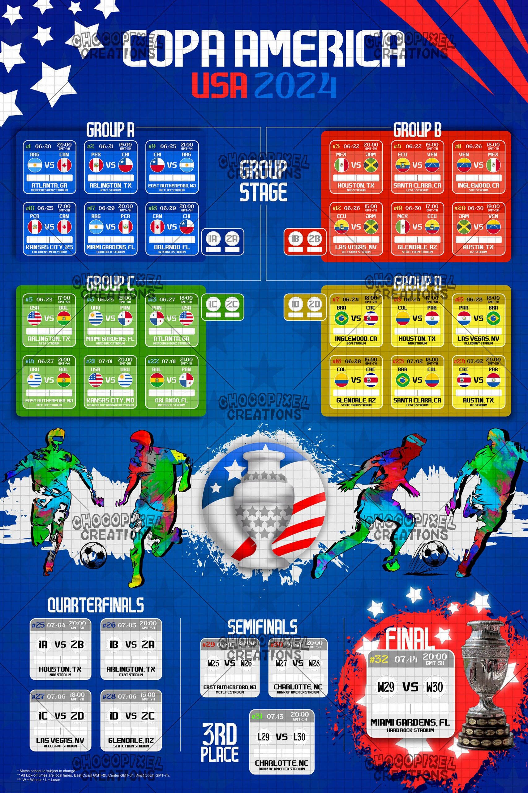 Copa America 2024 Usa Fußball Wandkalender Jpg Digitaler Download regarding Copa America 2024 Schedule Printable