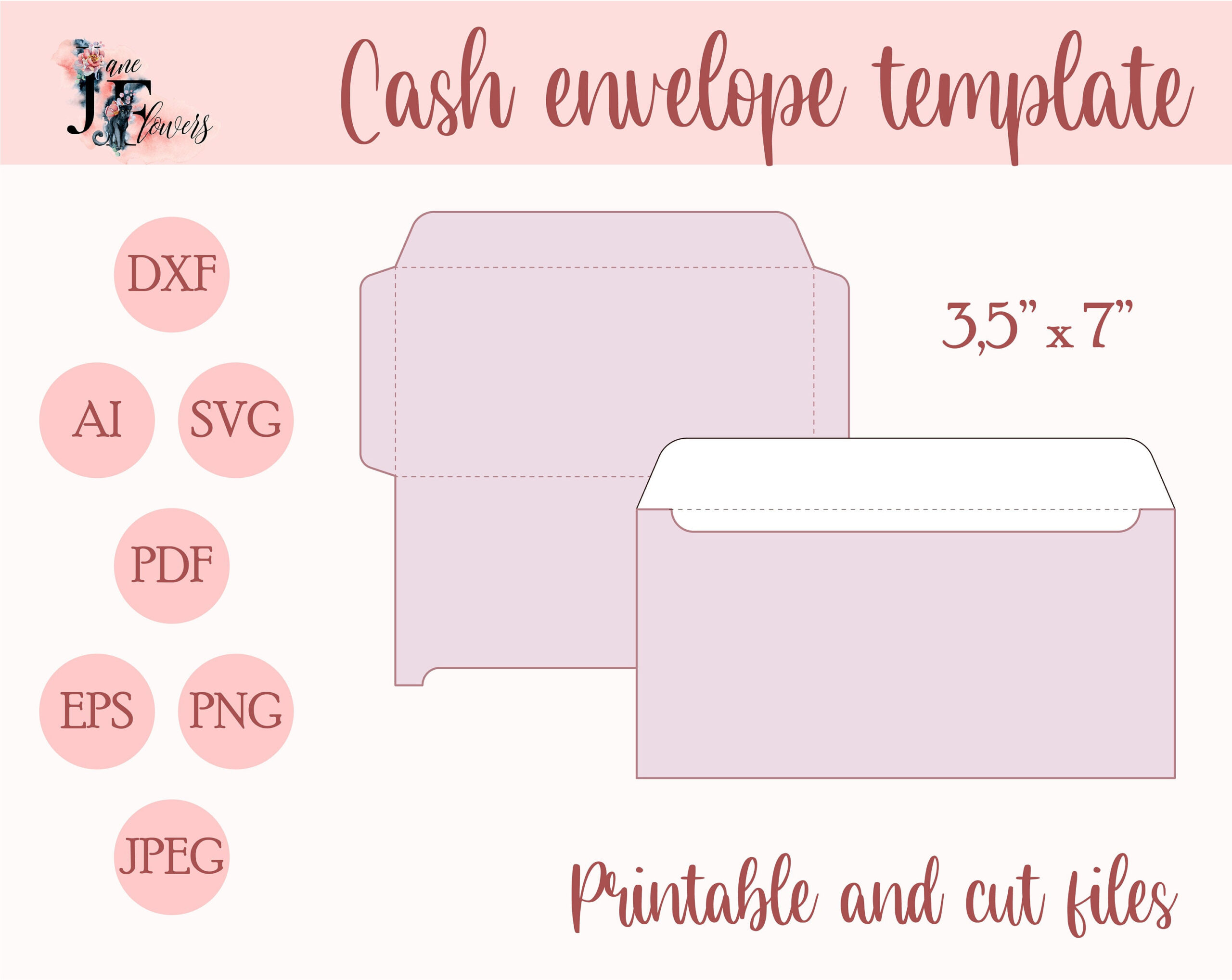 Cute Cash Envelope Template Svg, Budget Envelopes Pattern Svg inside Printable Budget Envelope Template Shabby Chic