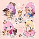 Cute Set With Cartoon Anime Girls With Little Kittens And Dogs Pertaining To Littie Cutie Stickers Printable Free Printable