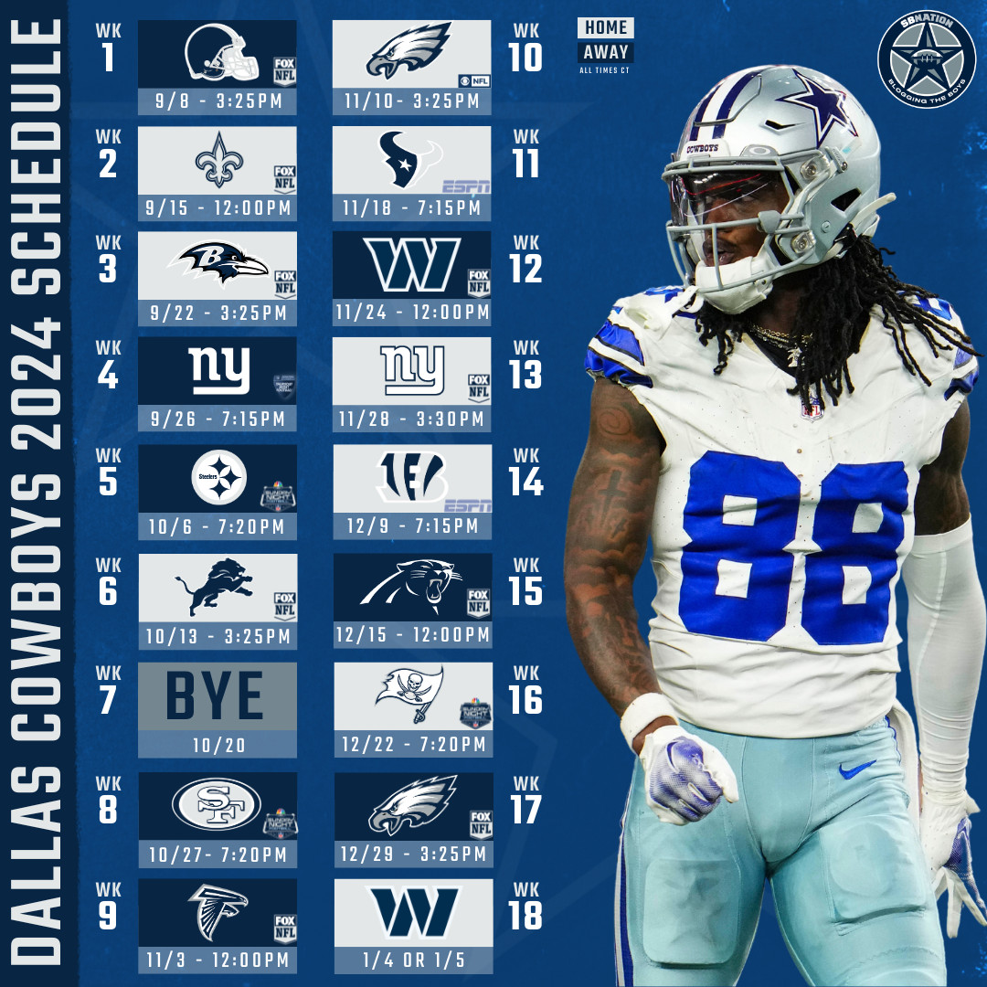 Dallas Cowboys 2024 Nfl Schedule Release: Dates, Primetime Games intended for Dallas Cowboys Schedule 2024 Printable