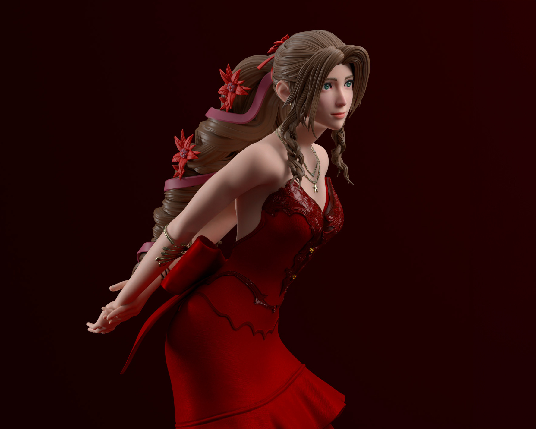 Datei 3D Final Fantasy 7 Remake - Aerith Gainsborough Red Dress inside 3D Printable Final Fantasy Costumes